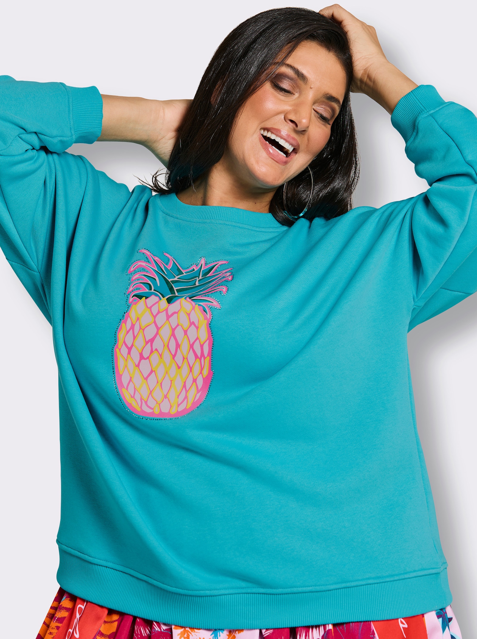 sheego loves miss goodlife Sweatshirt mit Frontprint - türkis-pink-bedruckt