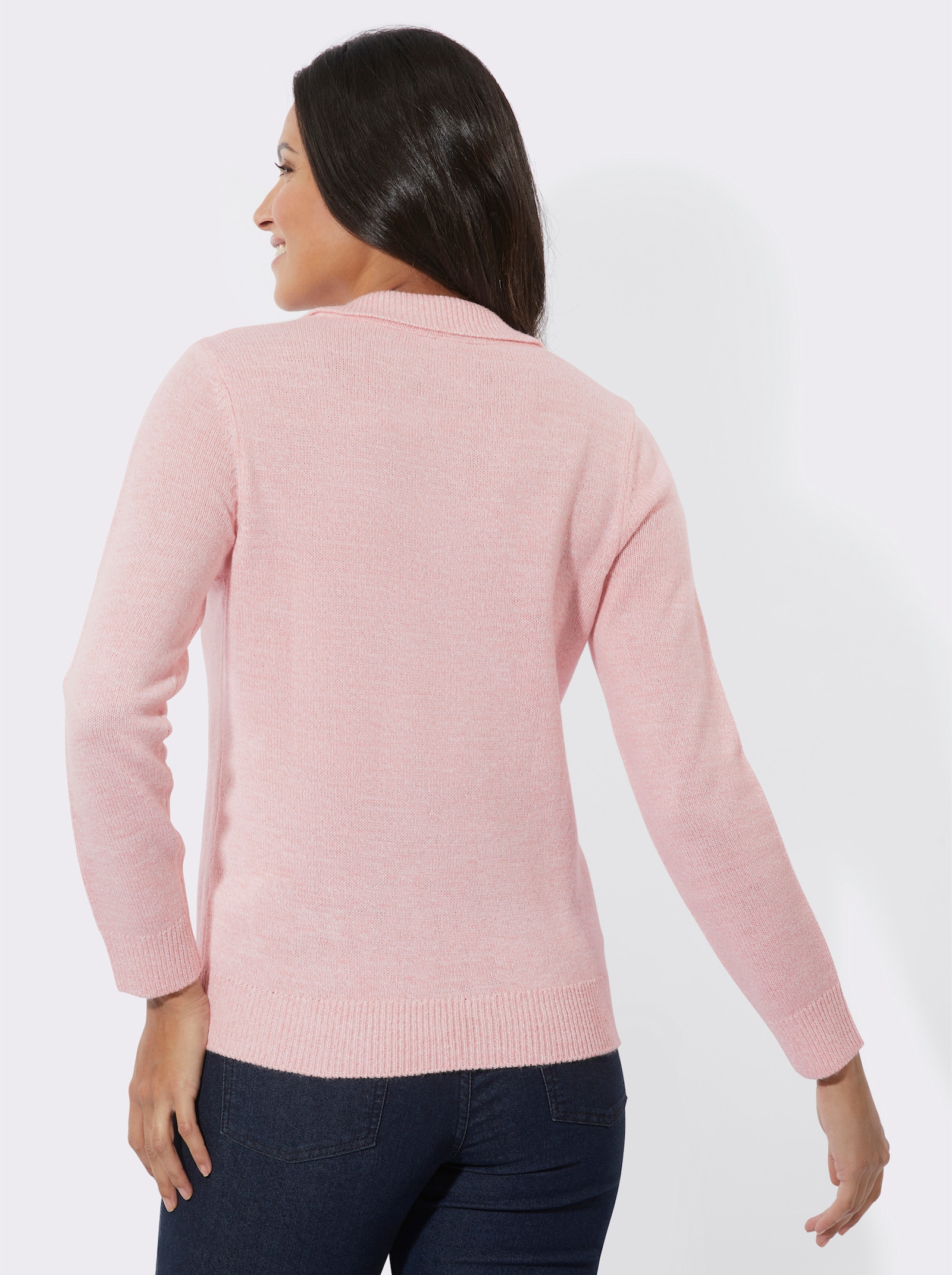 Polopullover mit Knopfleiste - rosenquarz-ecru-meliert