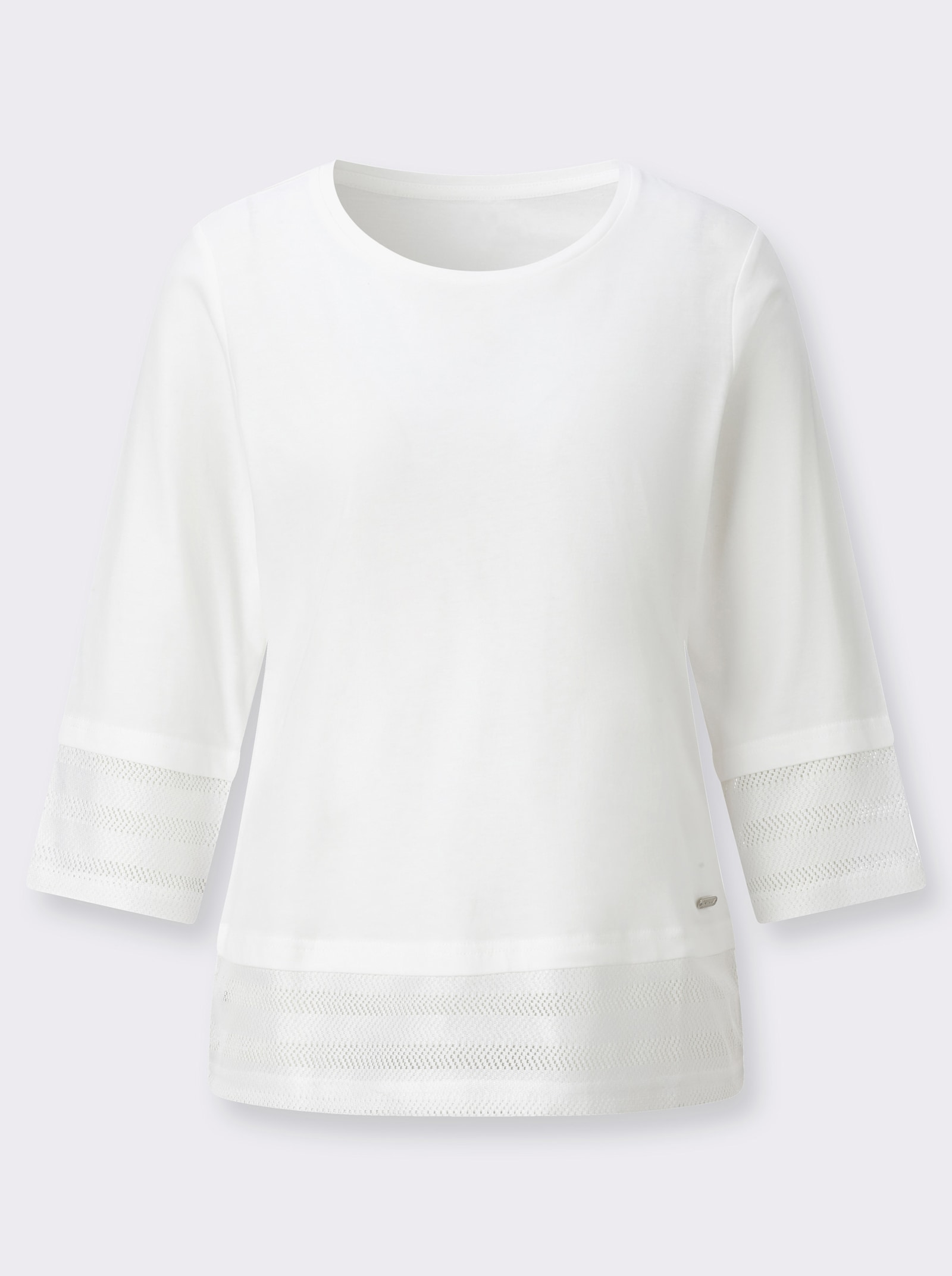 Rundhalsshirt mit Netzeinsätzen - ecru