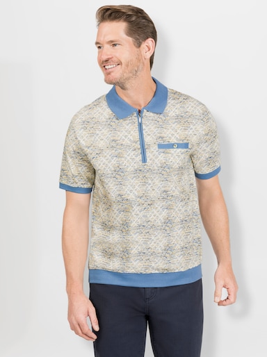 Marco Donati Kurzarm-Poloshirt - mittelblau-bedruckt