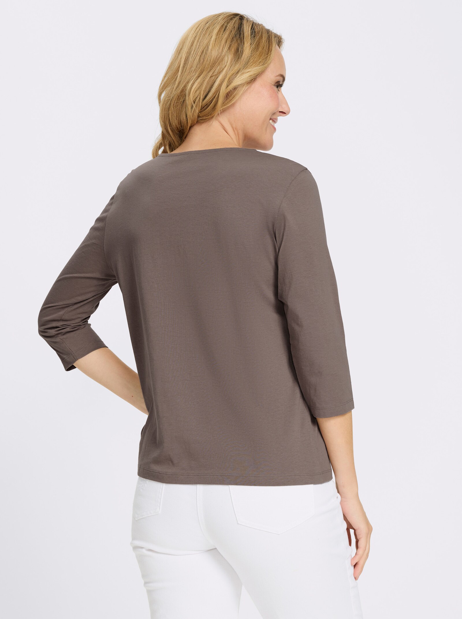 3/4-Arm-Shirt mit Katzen-Druck - dunkeltaupe-graphit-bedruckt