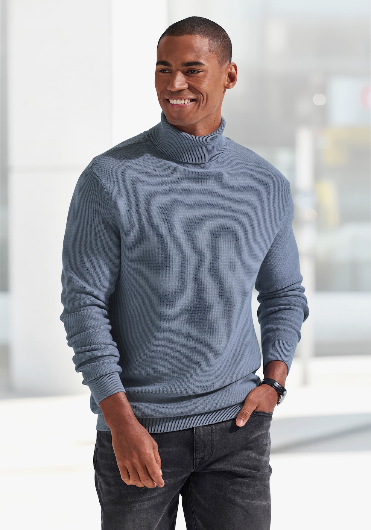 H.I.S Rollkragenpullover - blau