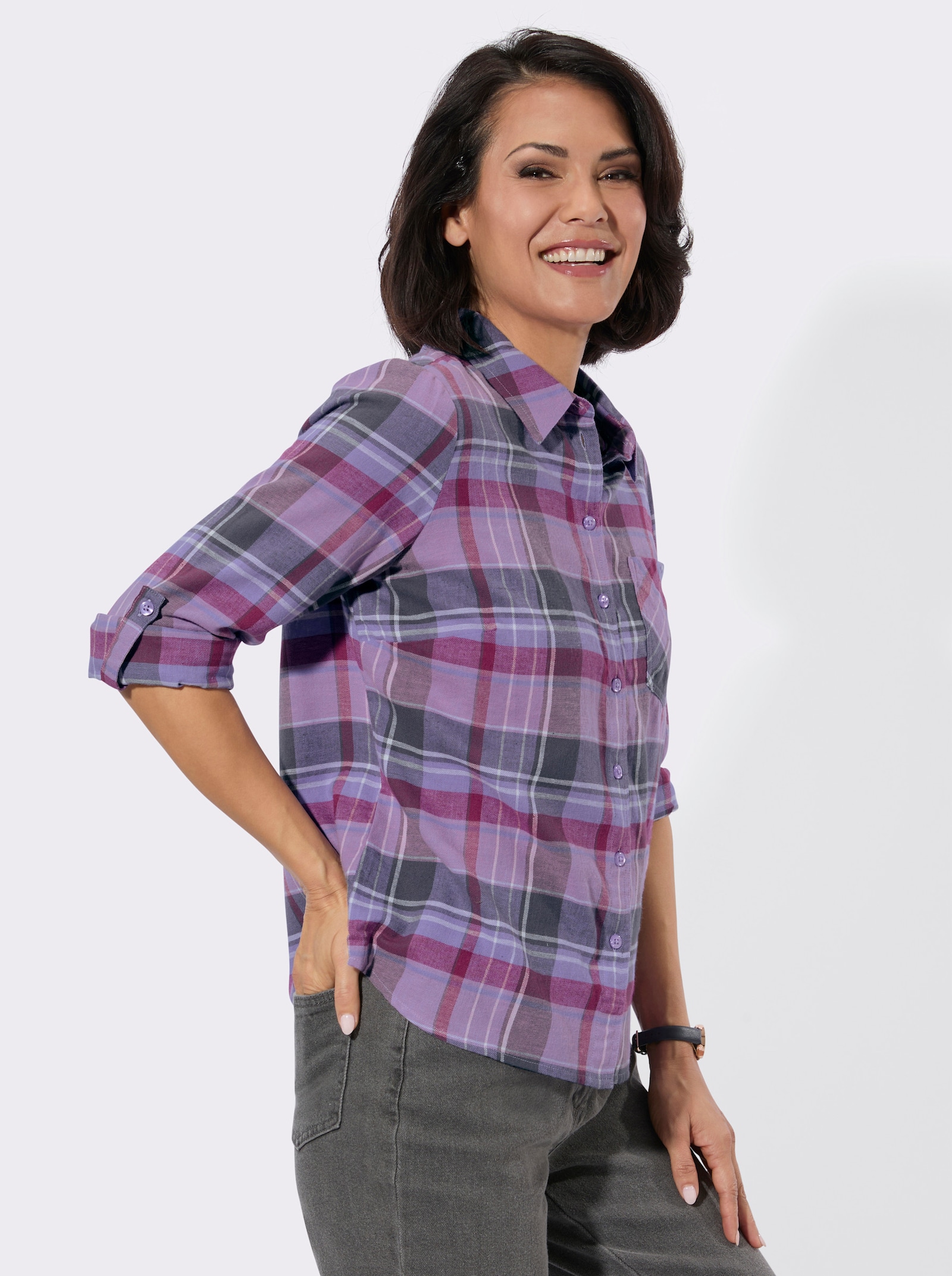 Flanellbluse aus reiner Baumwolle - orchidee-lavendel-kariert