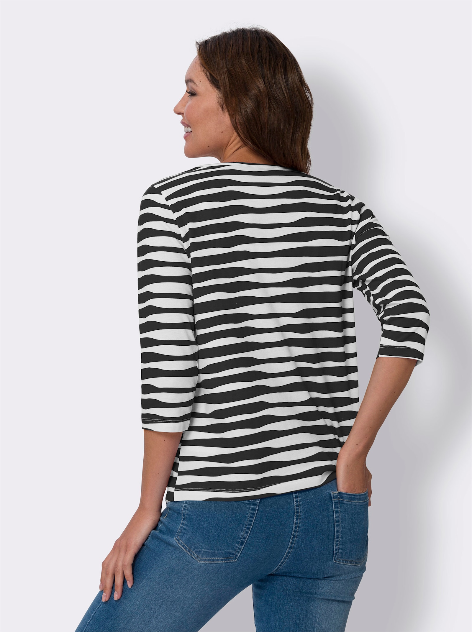 3/4-Arm-Shirt mit 3/4-Ärmeln - schwarz-weiß-geringelt