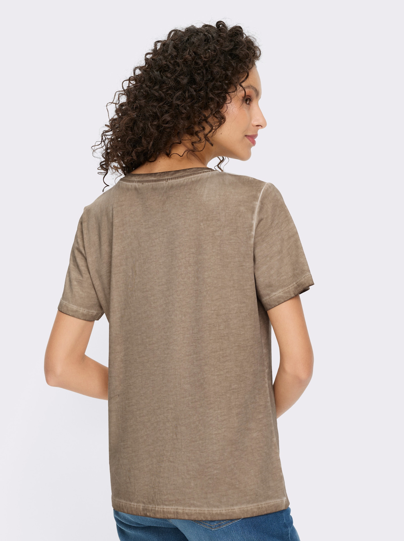 heine Kurzarmshirt mit Schriftzug - taupe