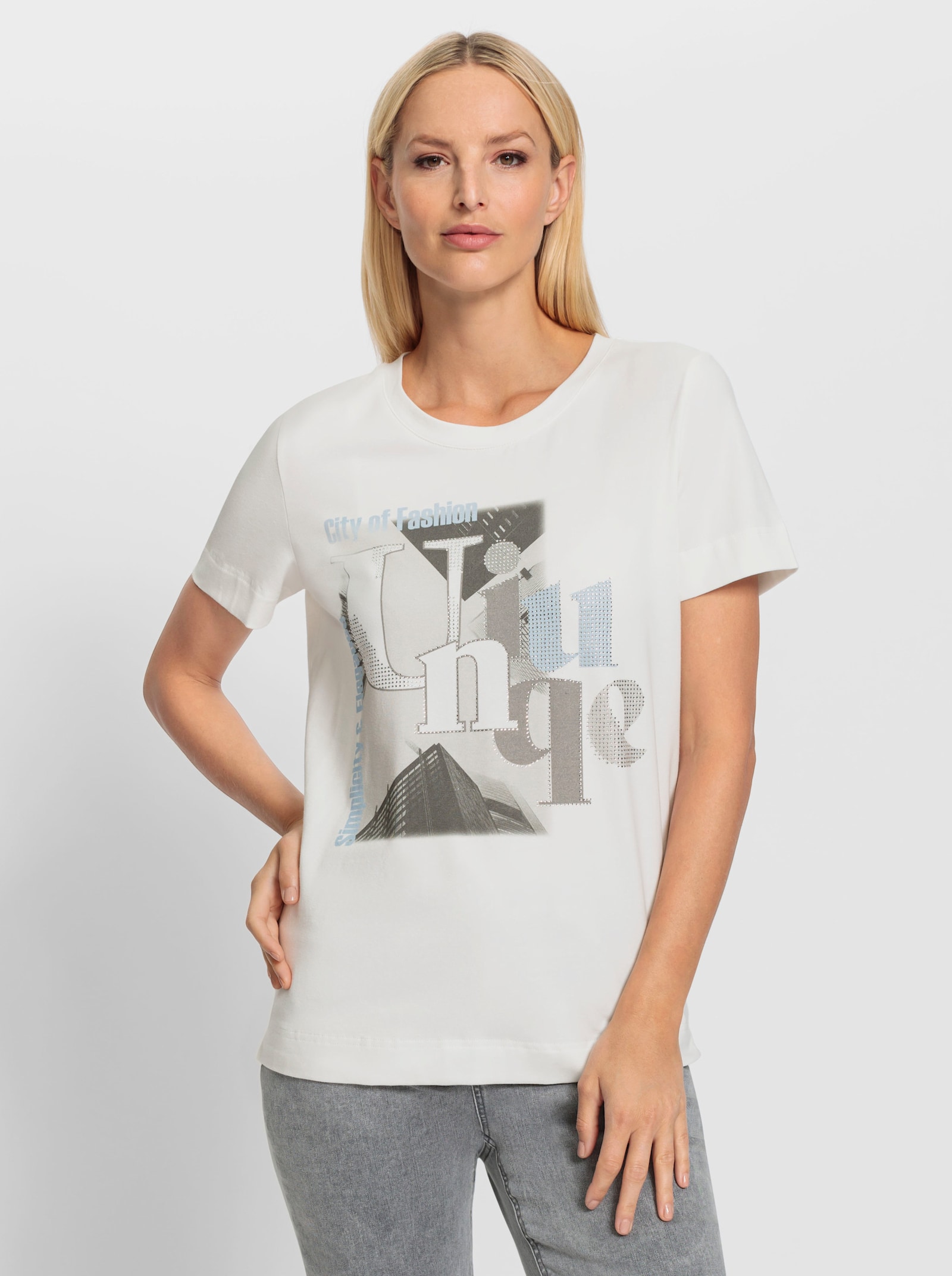 heine Rundhalsshirt mit Lettering-Motiv - ecru