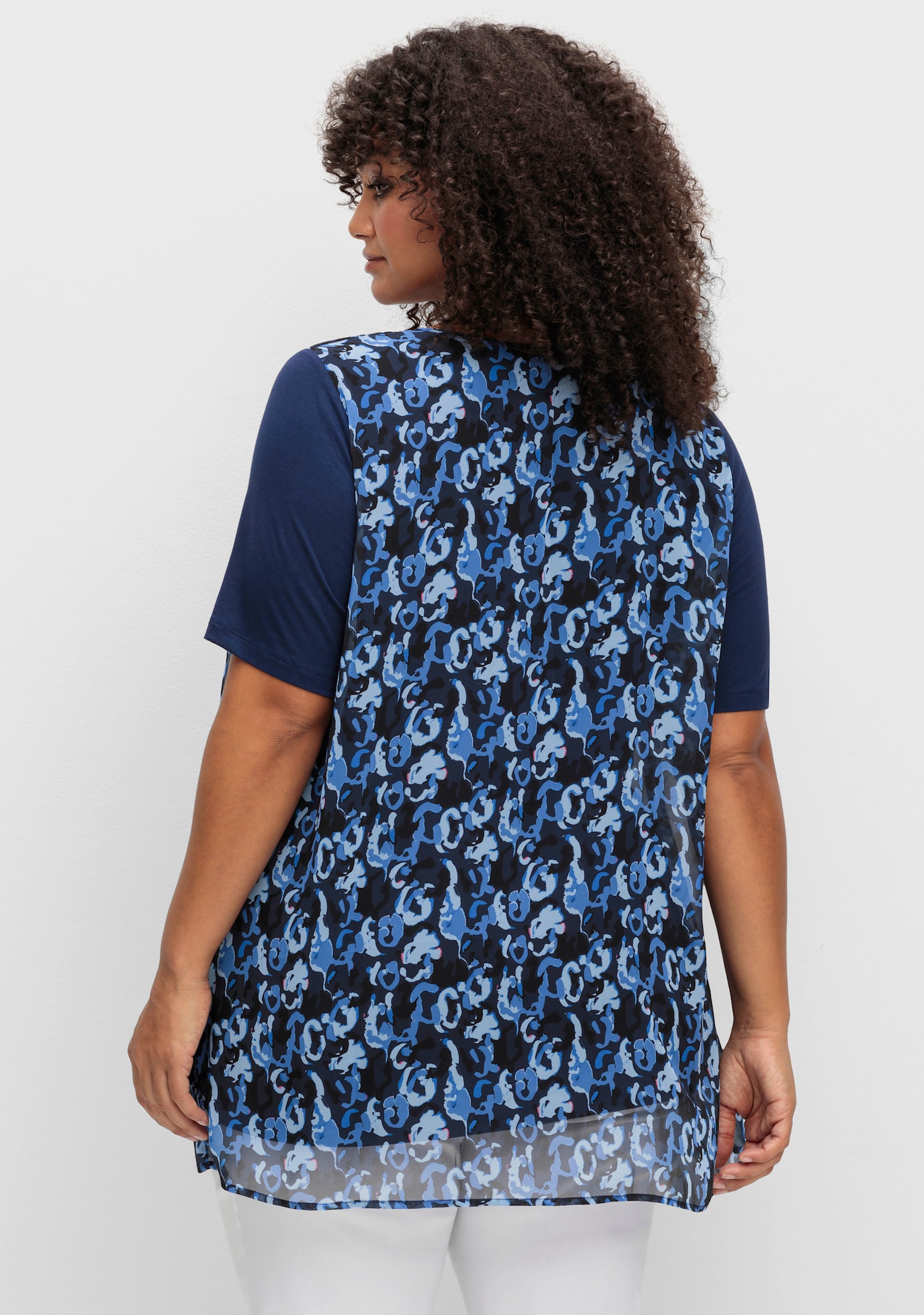 sheego Blusenshirt in Lagenoptik - marine-gemustert