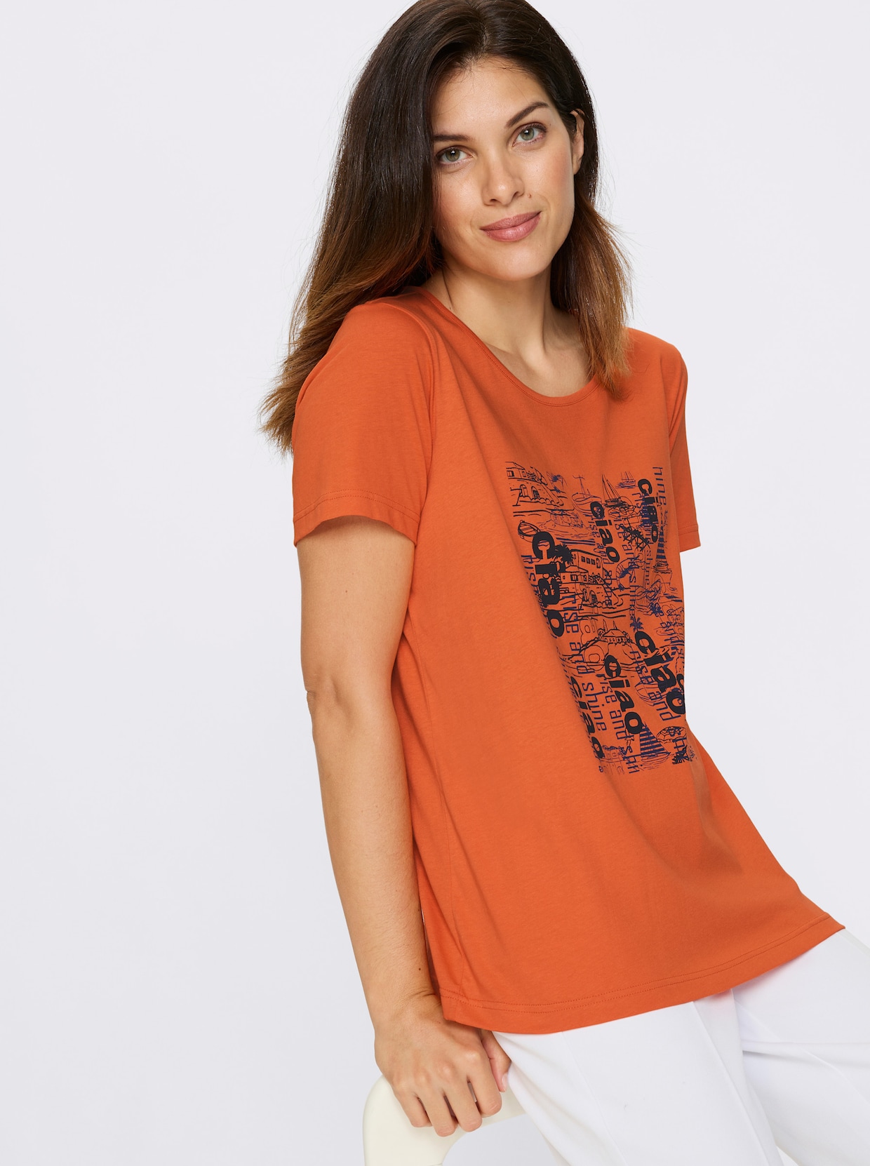 Kurzarmshirt - orange-marine