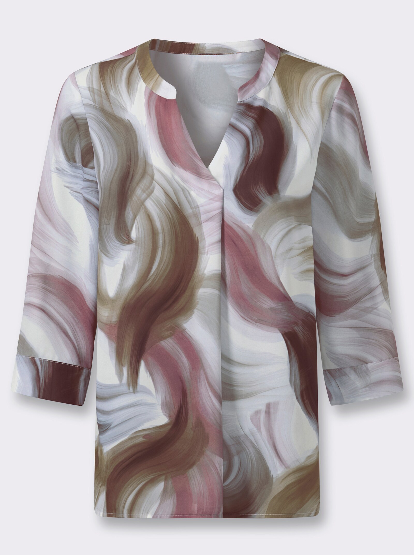 Druckbluse in Crêpe-Qualität - ecru-braun-bedruckt