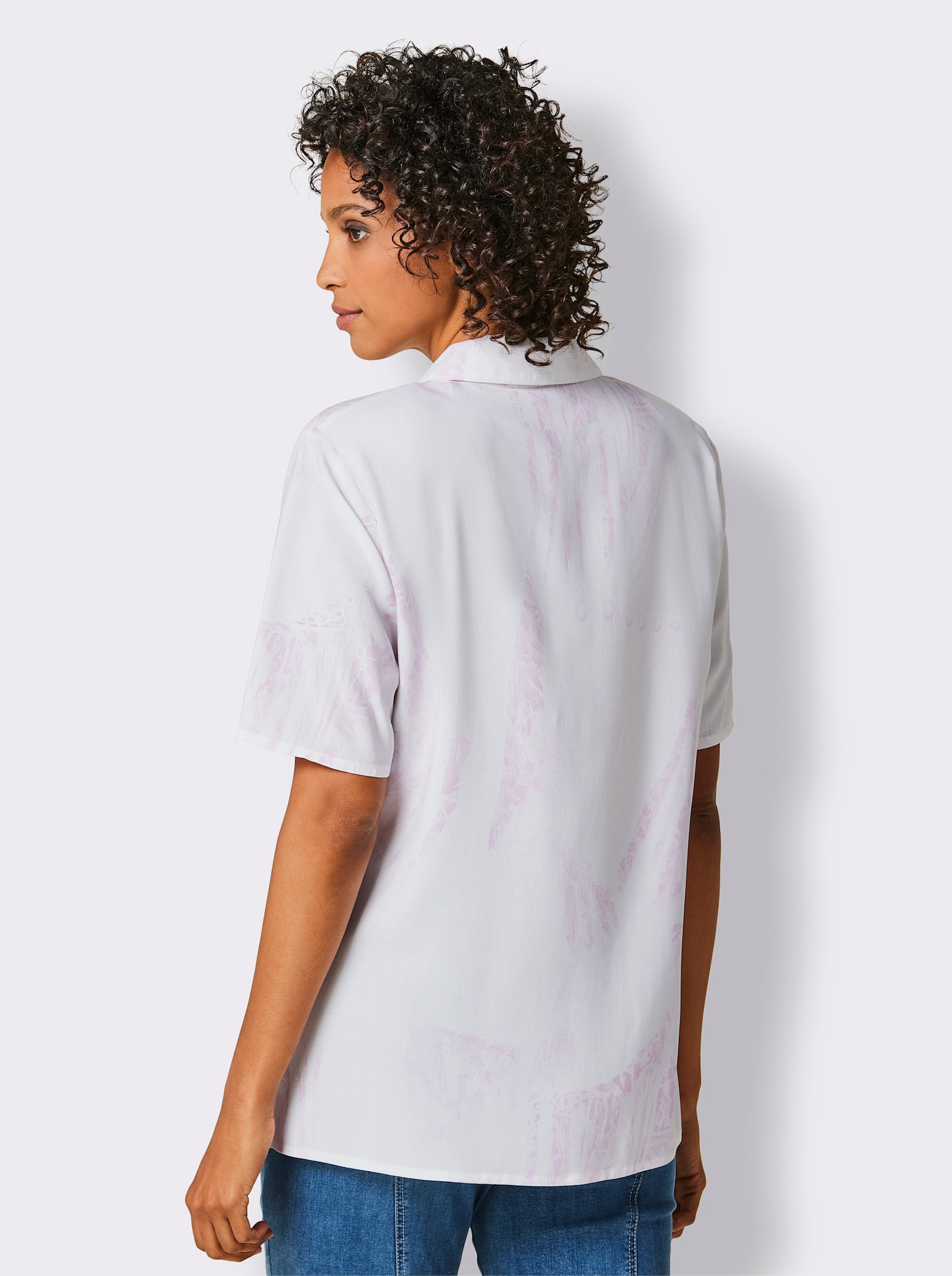 Hemdbluse mit Schulterpolstern - weiß-rosé