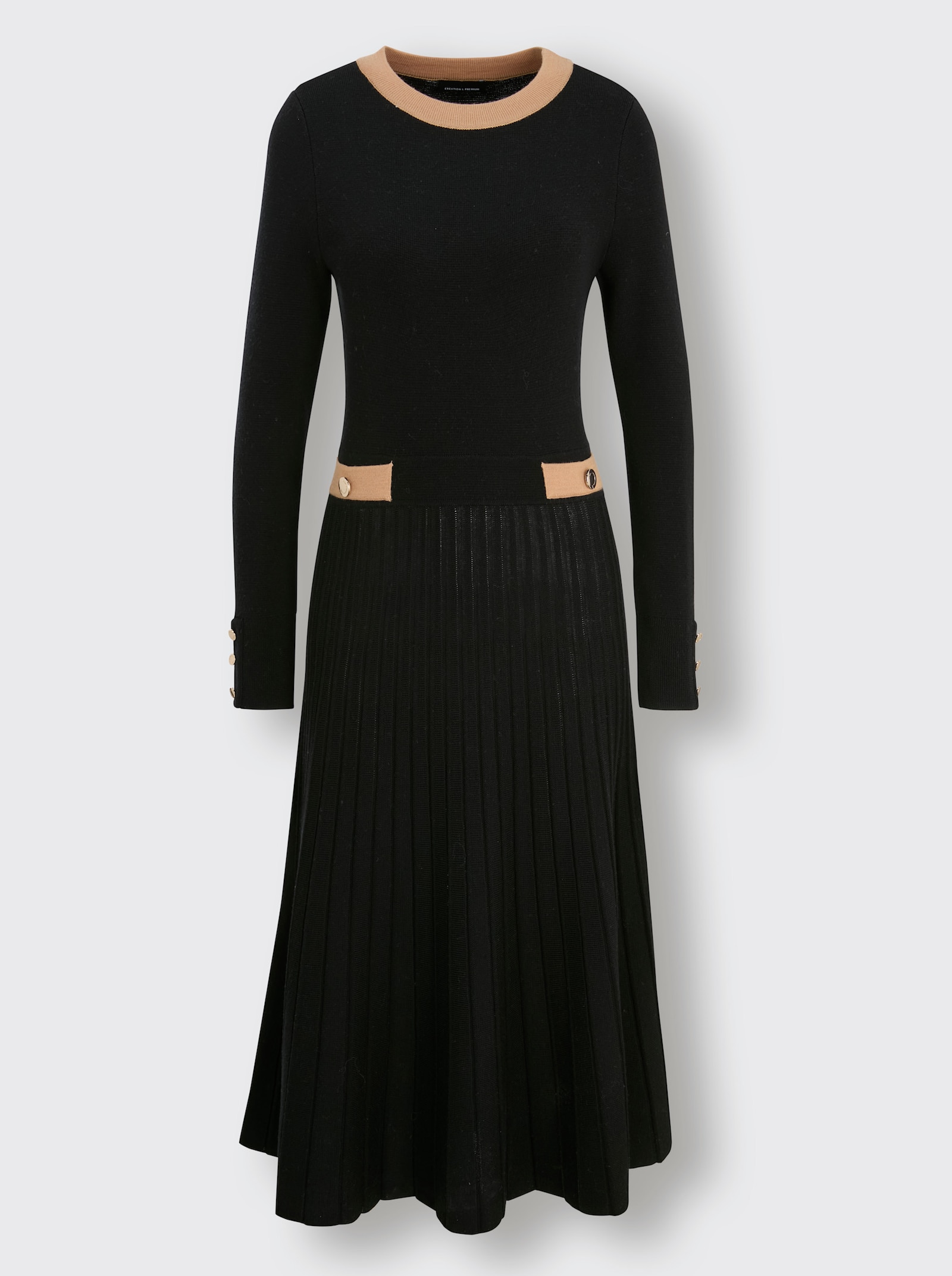 CREATION L PREMIUM Strickkleid aus Merinowolle - schwarz-camel-gemustert