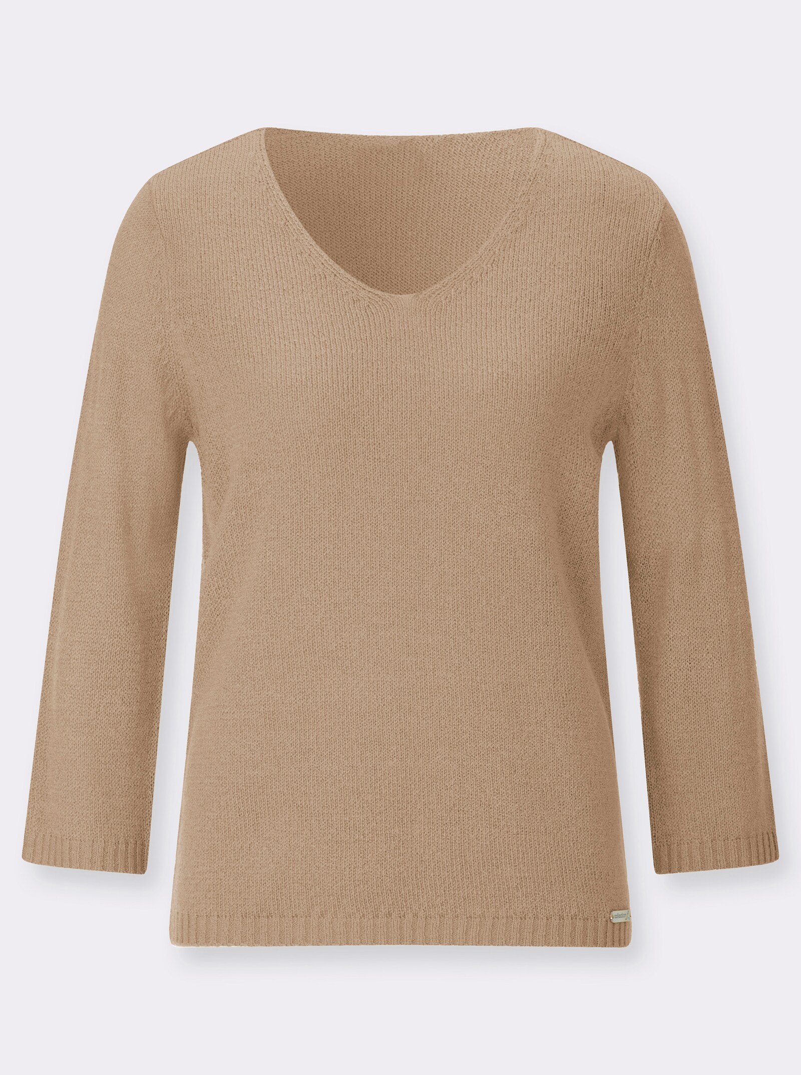 V-Ausschnitt-Pullover mit gerippten Abschlüssen - beige