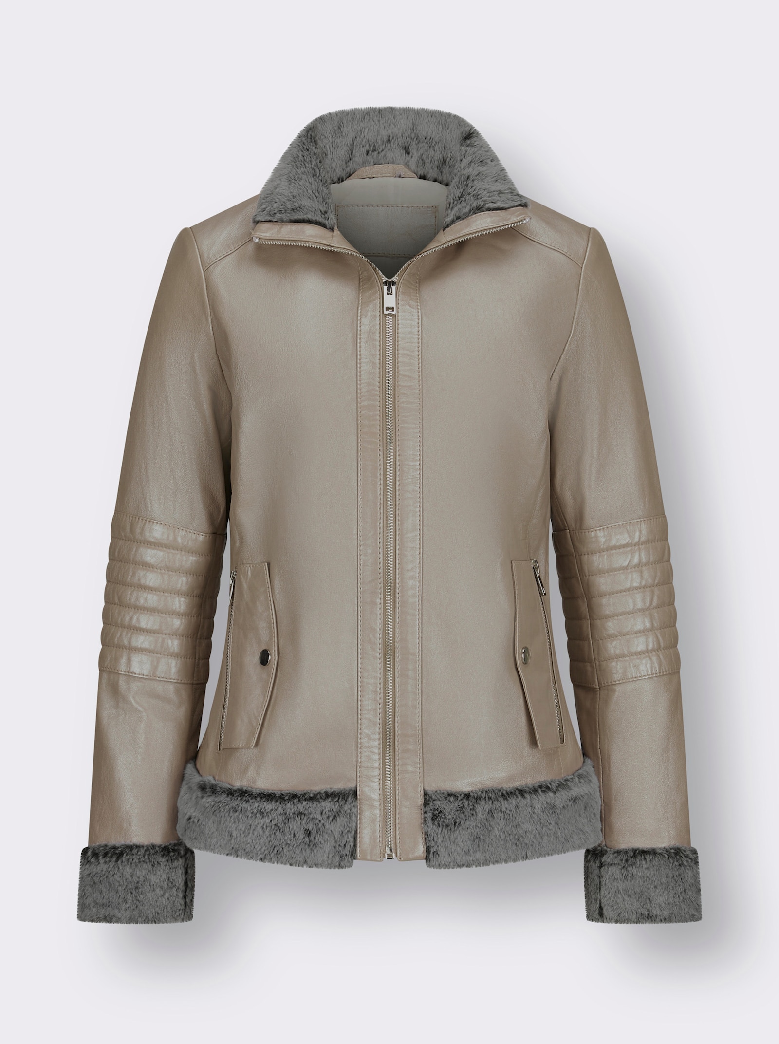 Mainpol Leren jack met details van imitatiebont - beige
