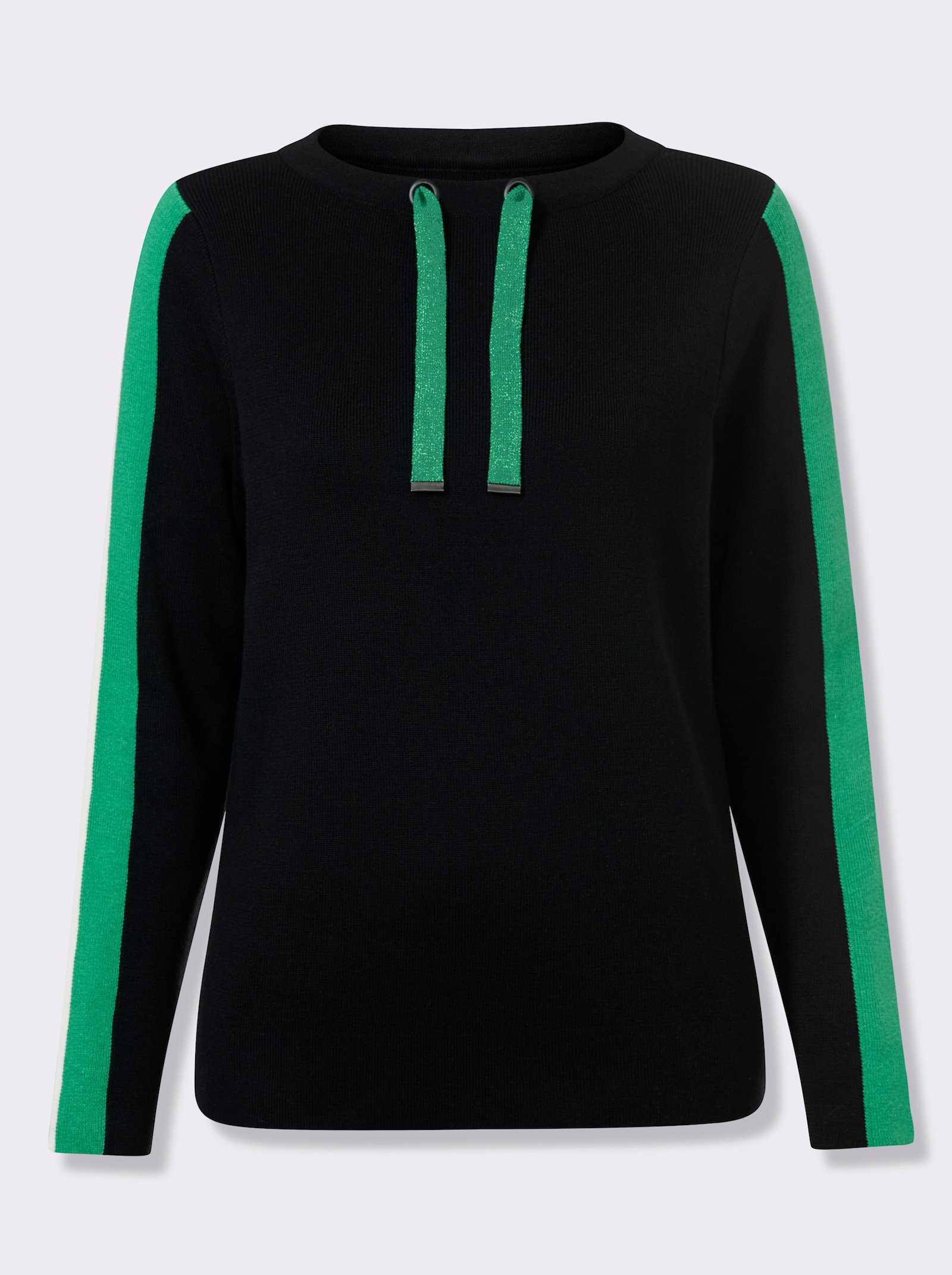 Pulóver, dlhé rukávy, kontrastné pruhy-rukávy - čier-zel. vzor