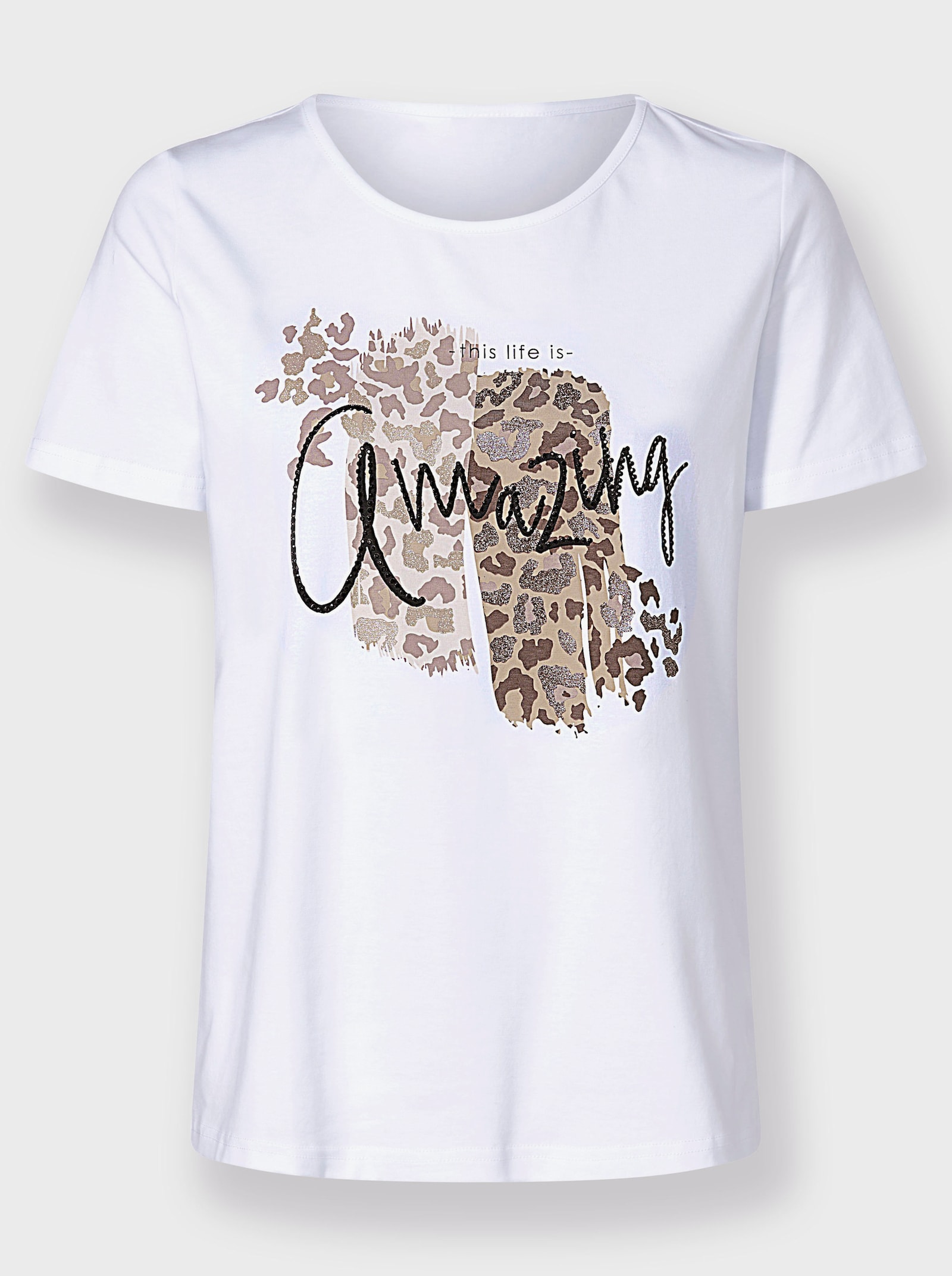 heine T-Shirt Mit Glitzersteinchen - weiß