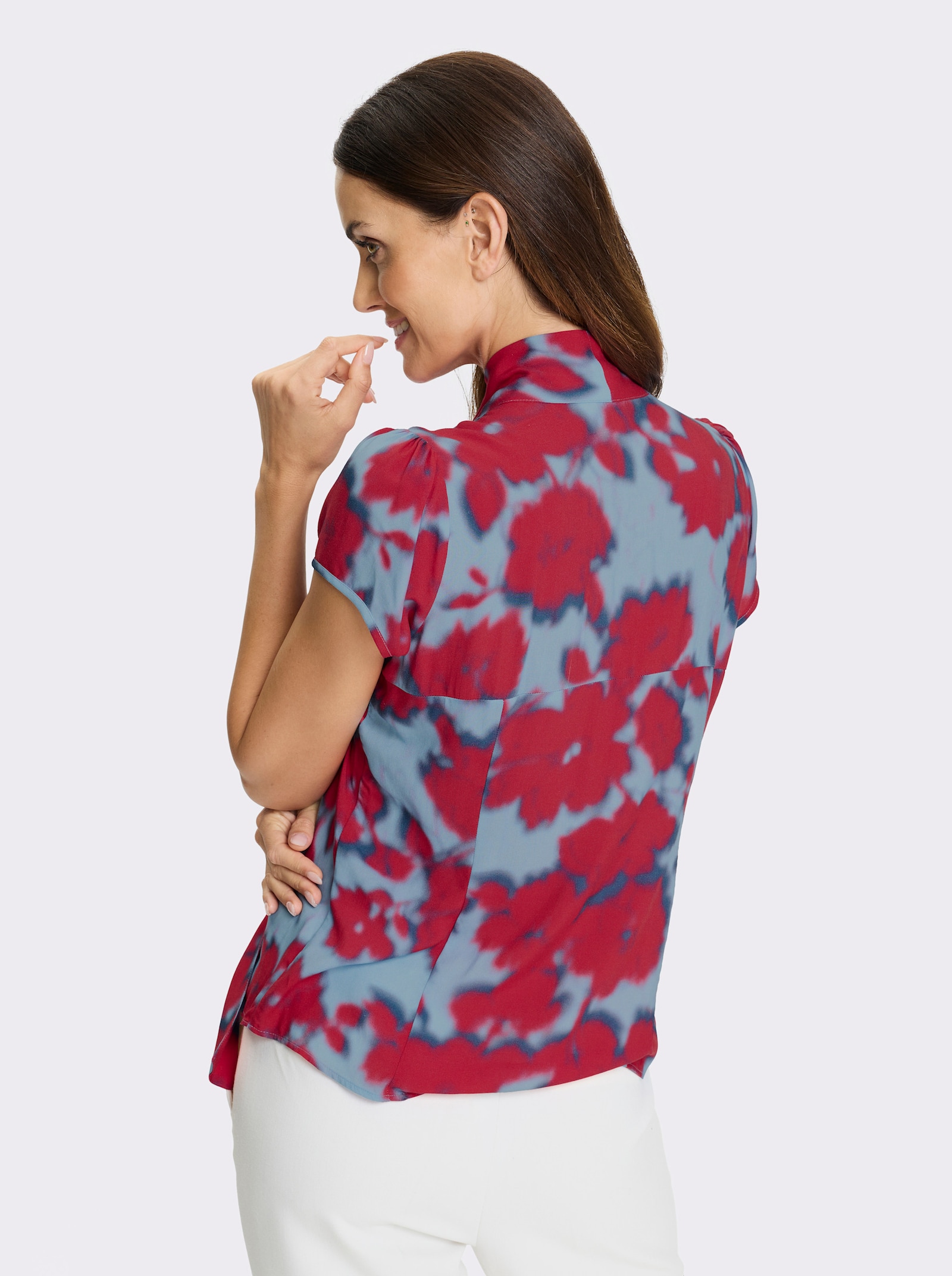 heine Kurzarm-Bluse mit Schluppe - erdbeere-eisblau-bedruckt