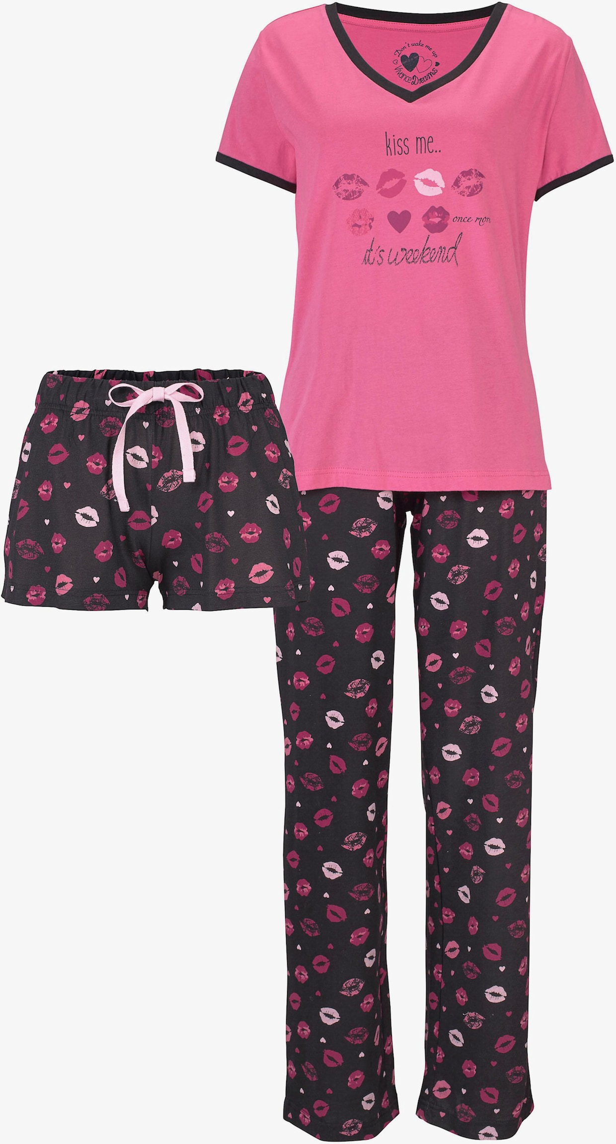 Vivance Dreams Pyjama - pink-schwarz-gemustert