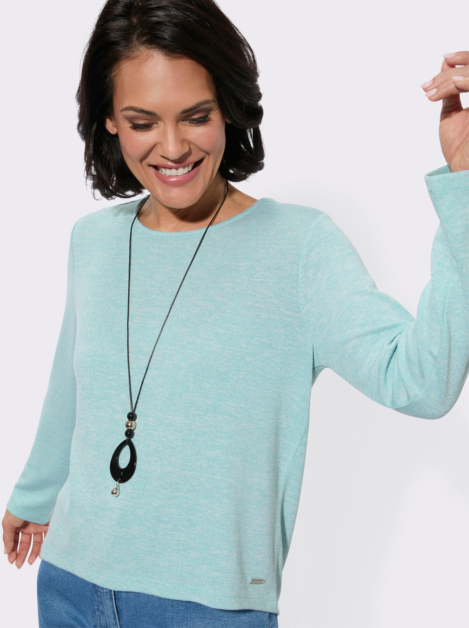 Rundhalsshirt in Melange-Qualität - mint-meliert