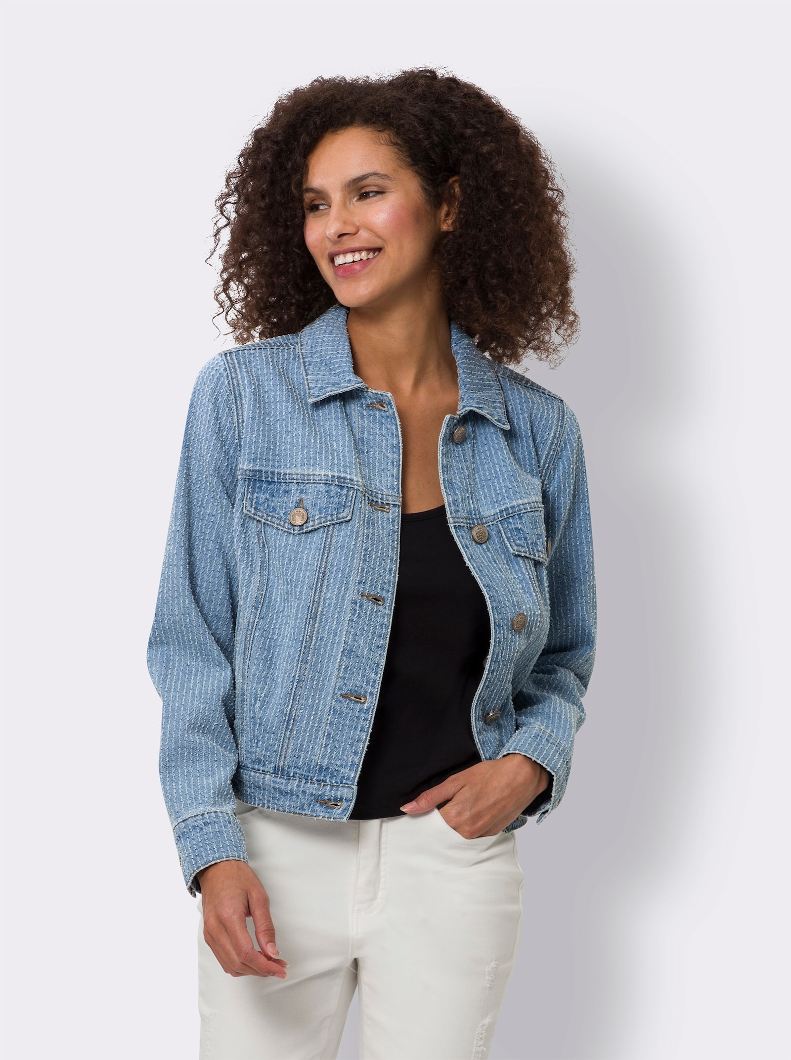 heine Jeansjacke mit Streifen-Struktur - blue-bleached
