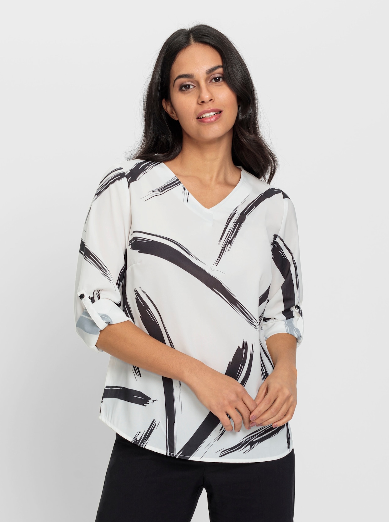 Blouse met lange mouwen - wit/zwart geprint