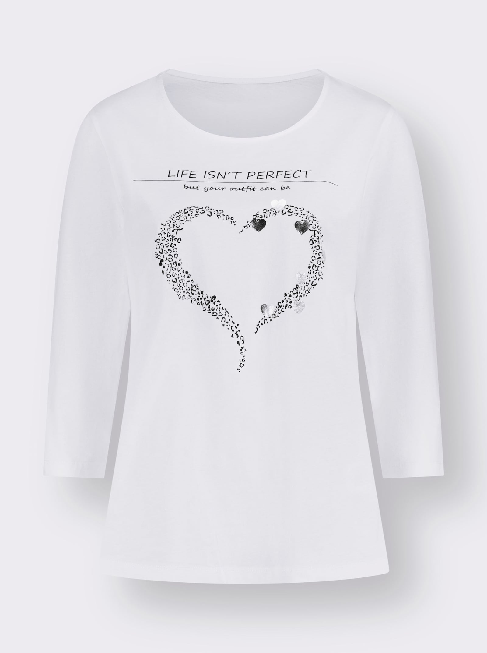 Tričko s 3/4 rukávem se srdíčkovým motivem - ecru-černá