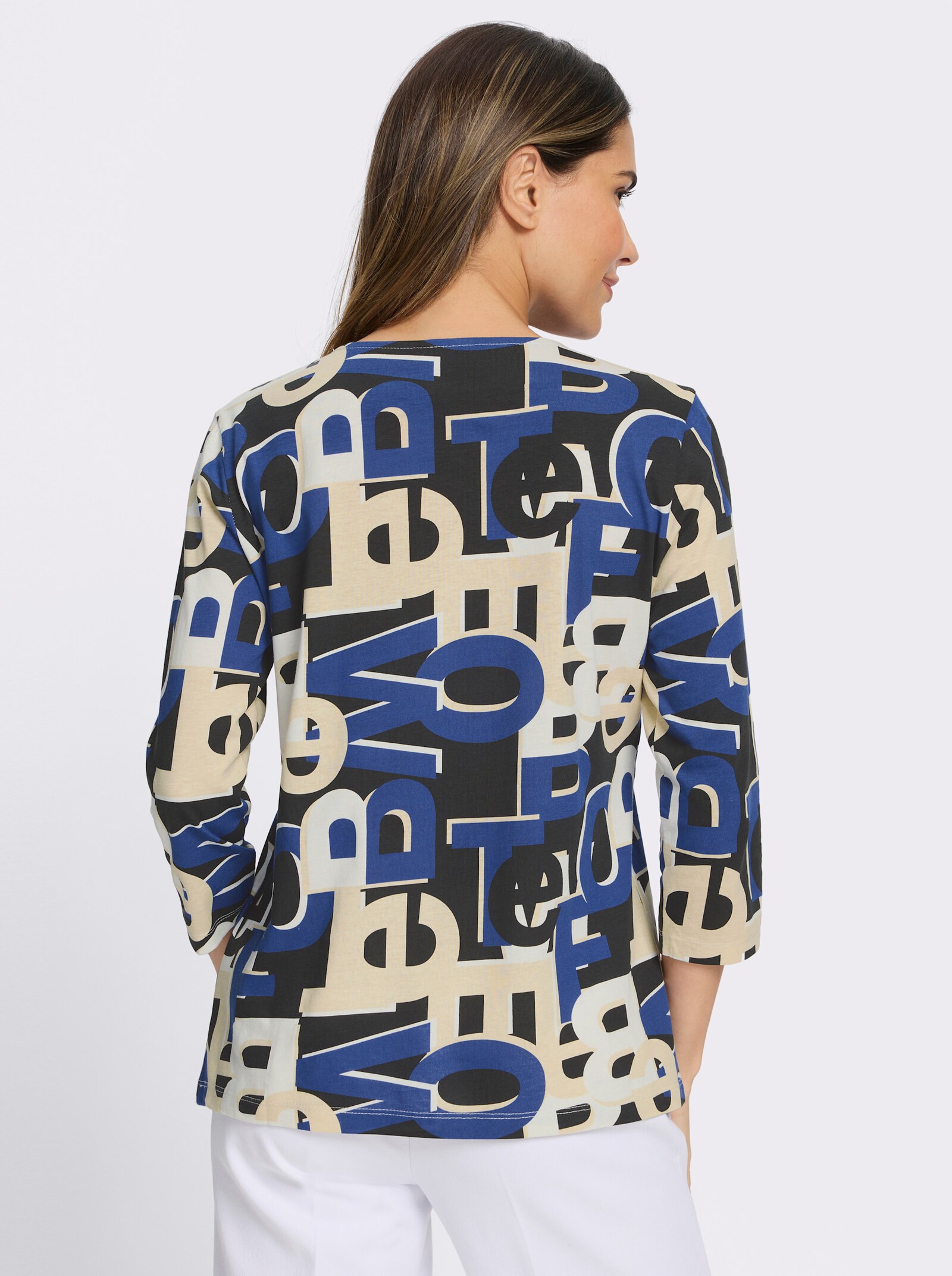 3/4-Arm-Shirt mit Lettering-Druck - royalblau-schwarz-bedruckt