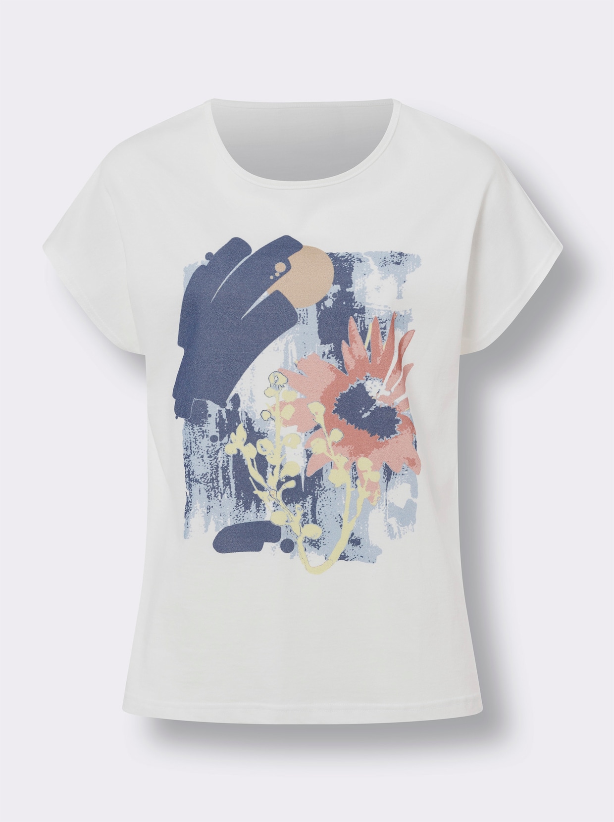 heine Shirt met korte mouwen - ecru/jeansblauw bedrukt
