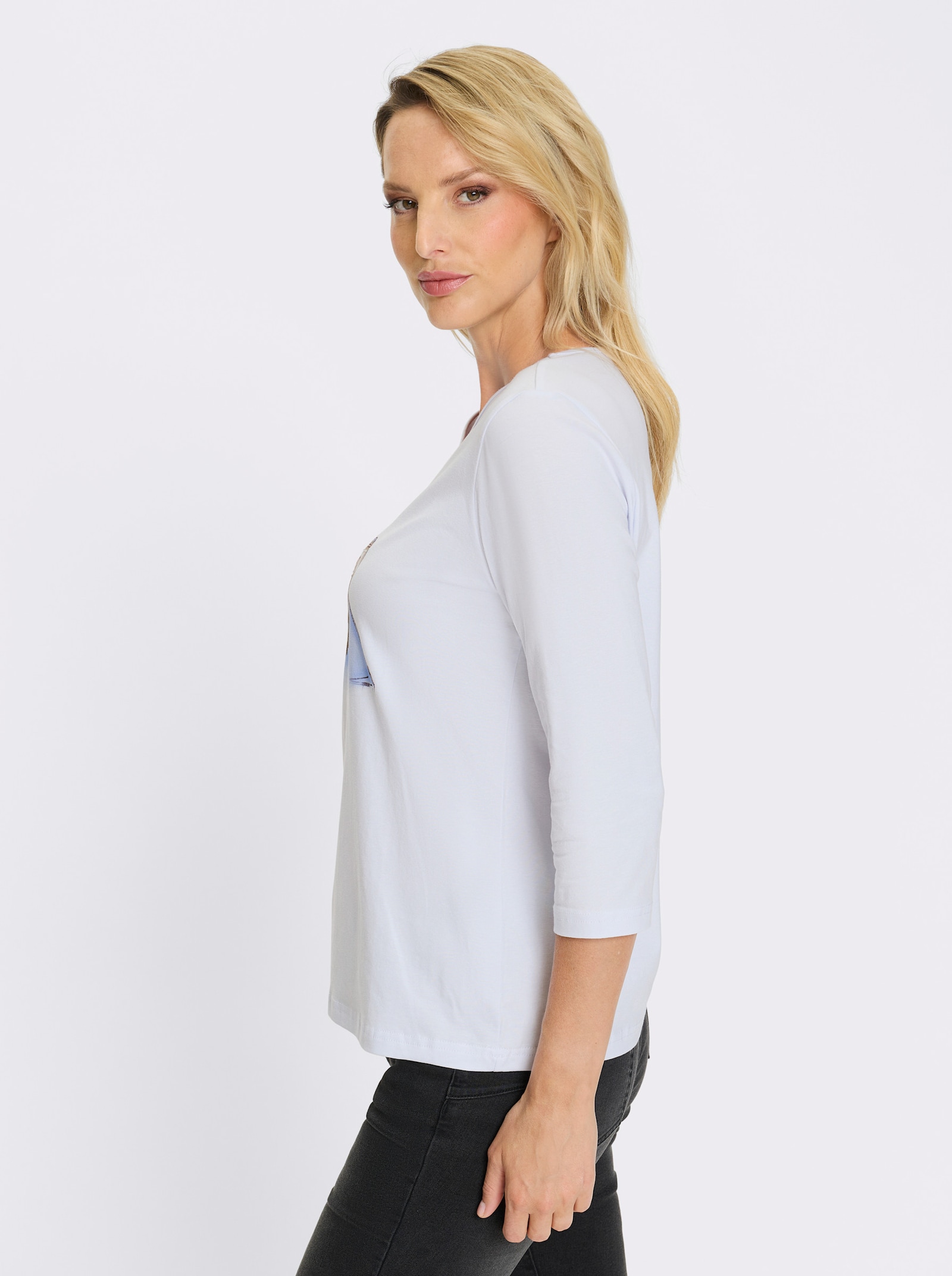 heine 3/4-Arm-Shirt mit Glitzersteinchen - weiß