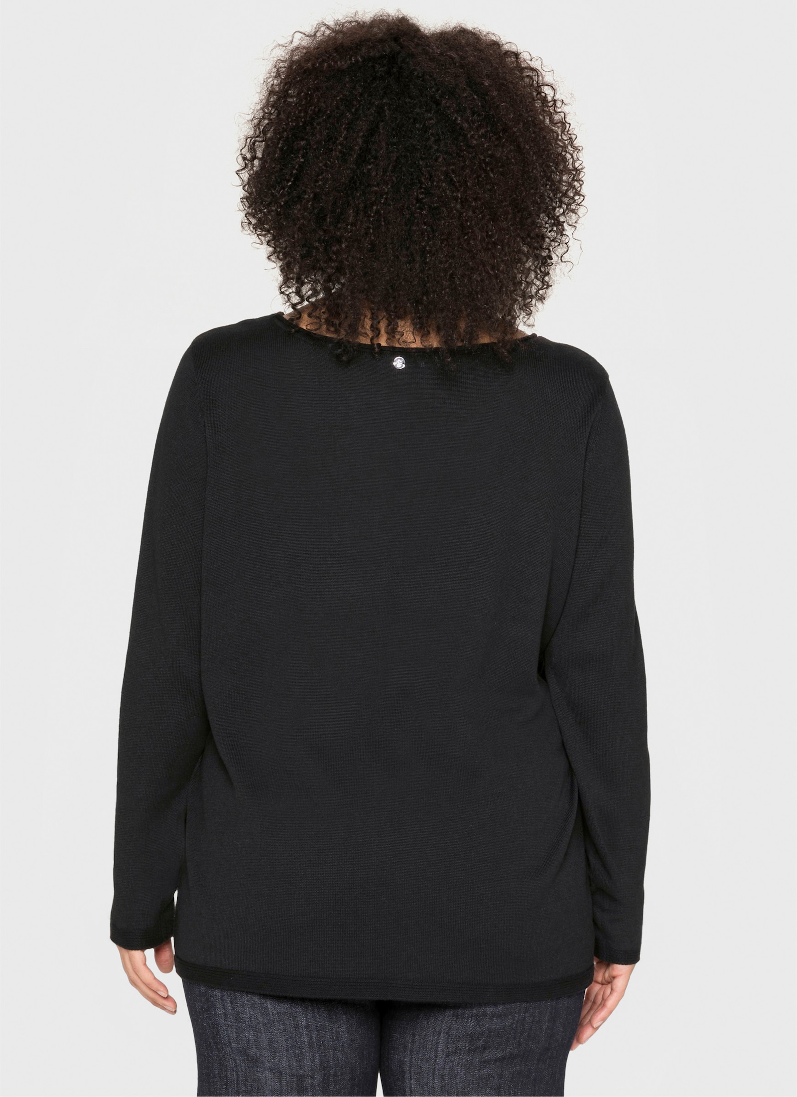 sheego Longpullover mit Leinenanteil - schwarz