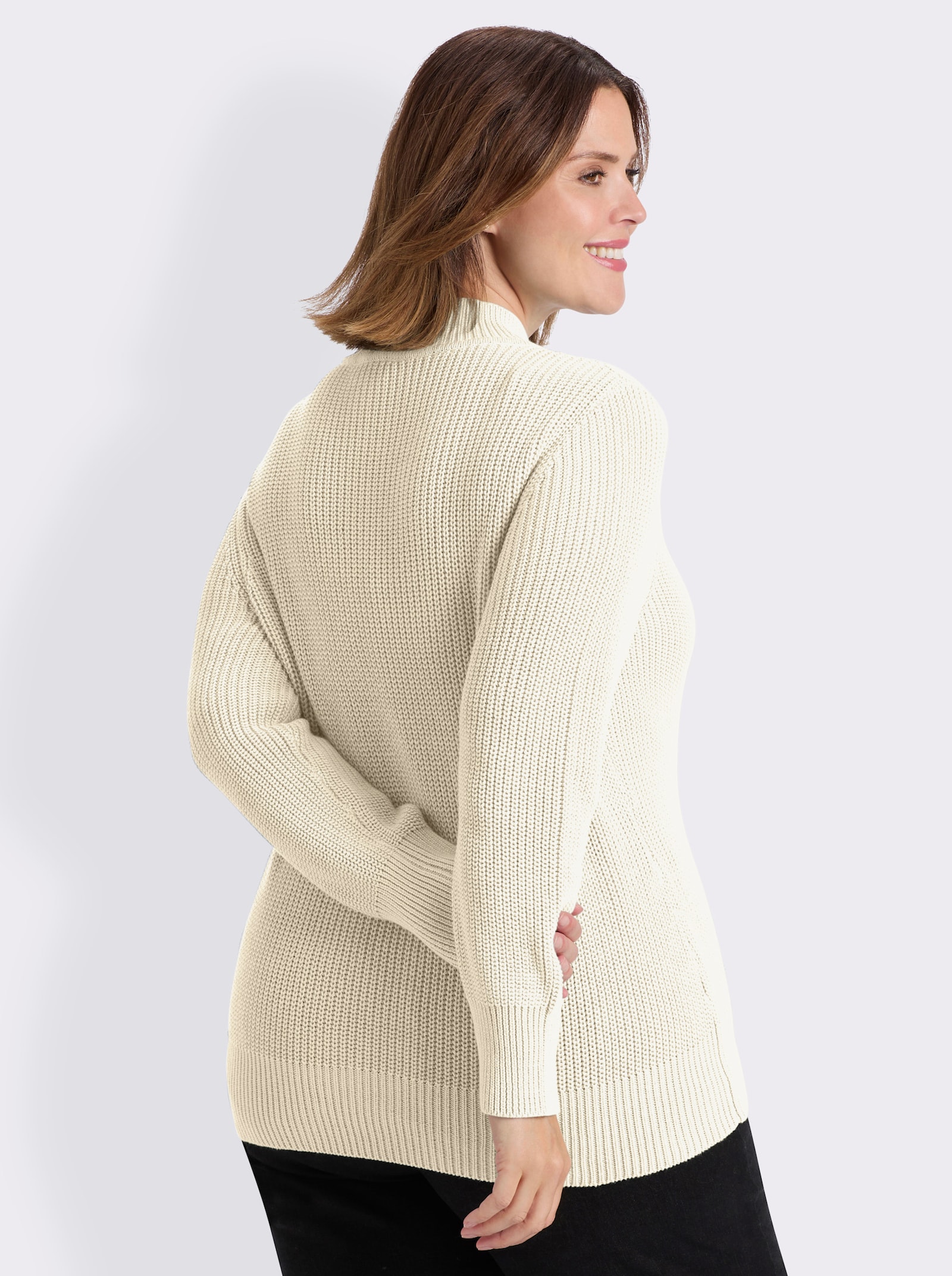 Stehkragenpullover mit Rautenmuster - ecru