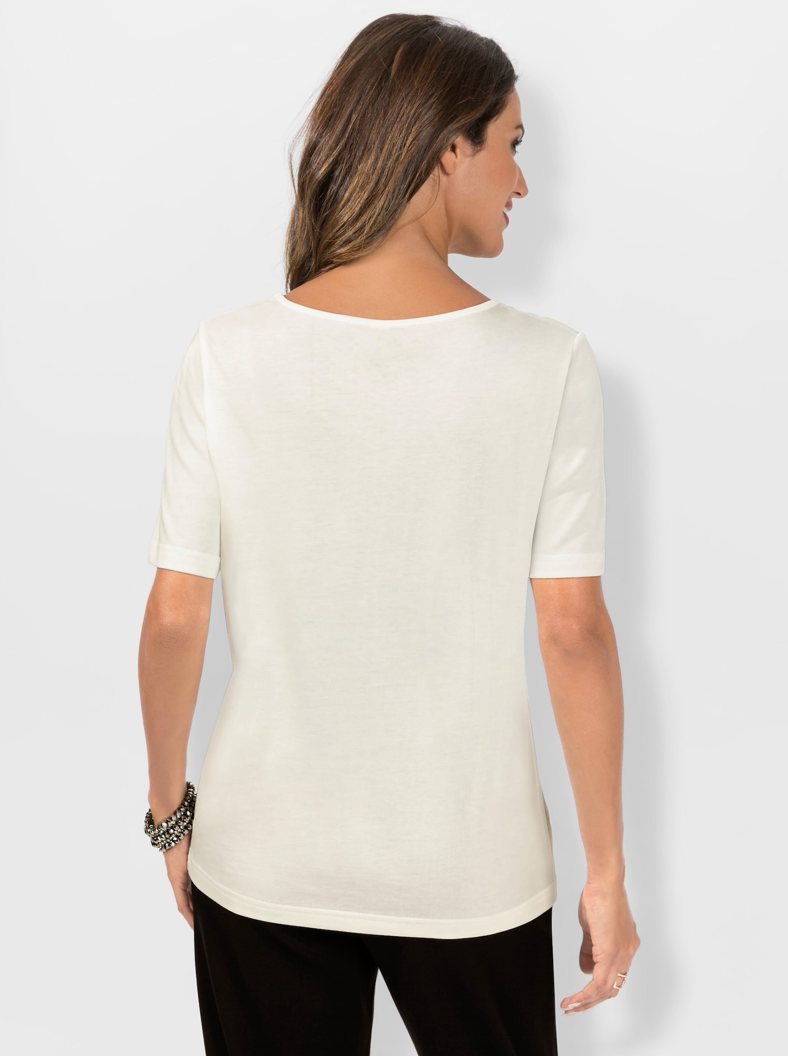 Kurzarmshirt mit Glanz-Details - ecru-schwarz-bedruckt