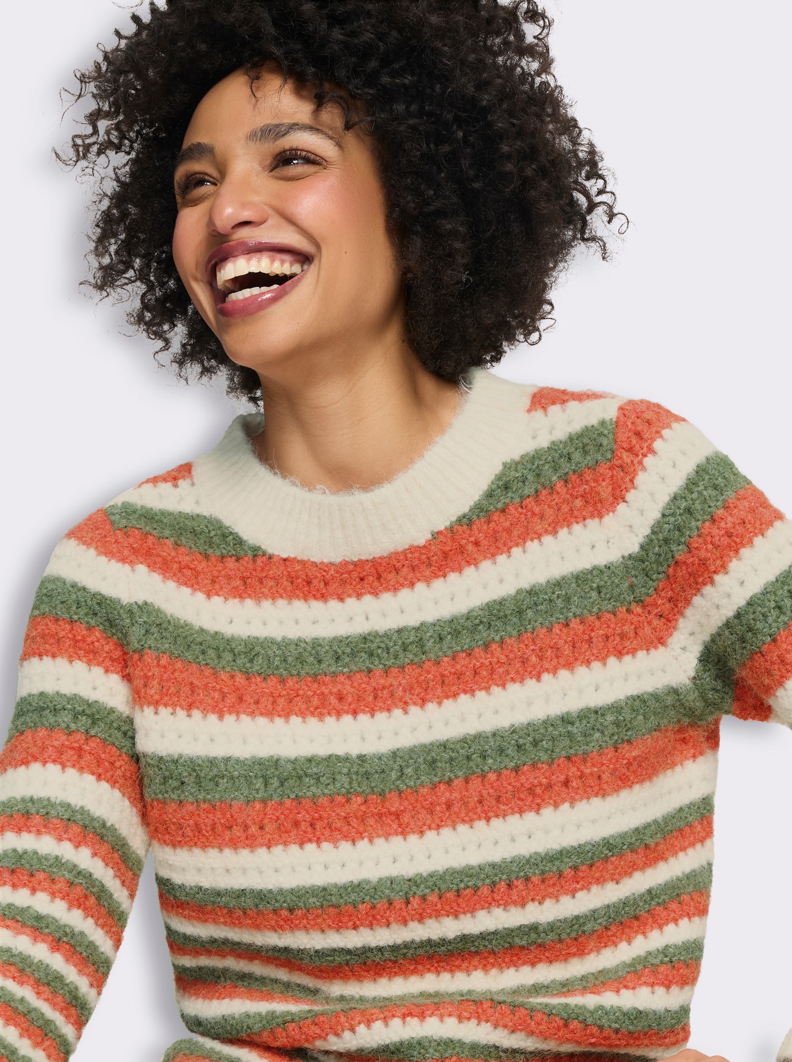 heine Ajourpullover mit Streifen - champagner-khaki-gemustert