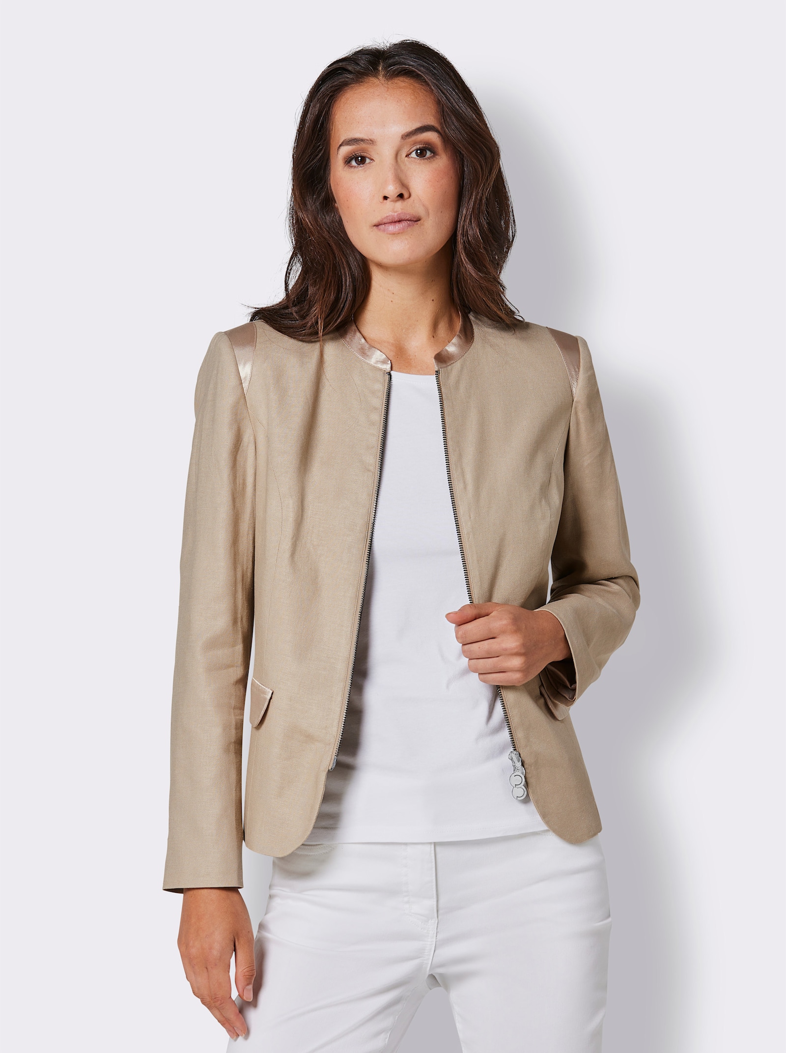 CREATION L PREMIUM Leinenblazer mit Viskose-Futter - beige