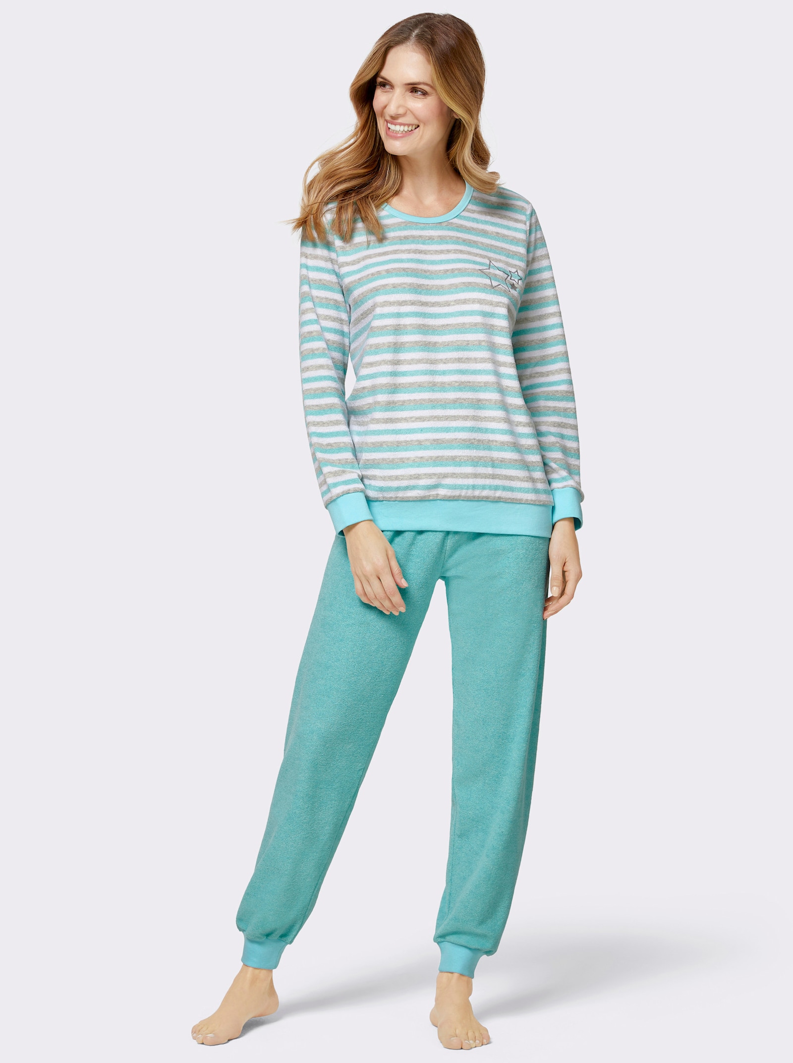 wäschepur Pyjamas av finfrotté - mint, randig