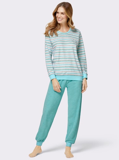 wäschepur Schlafanzug aus Feinfrottee - mint-geringelt