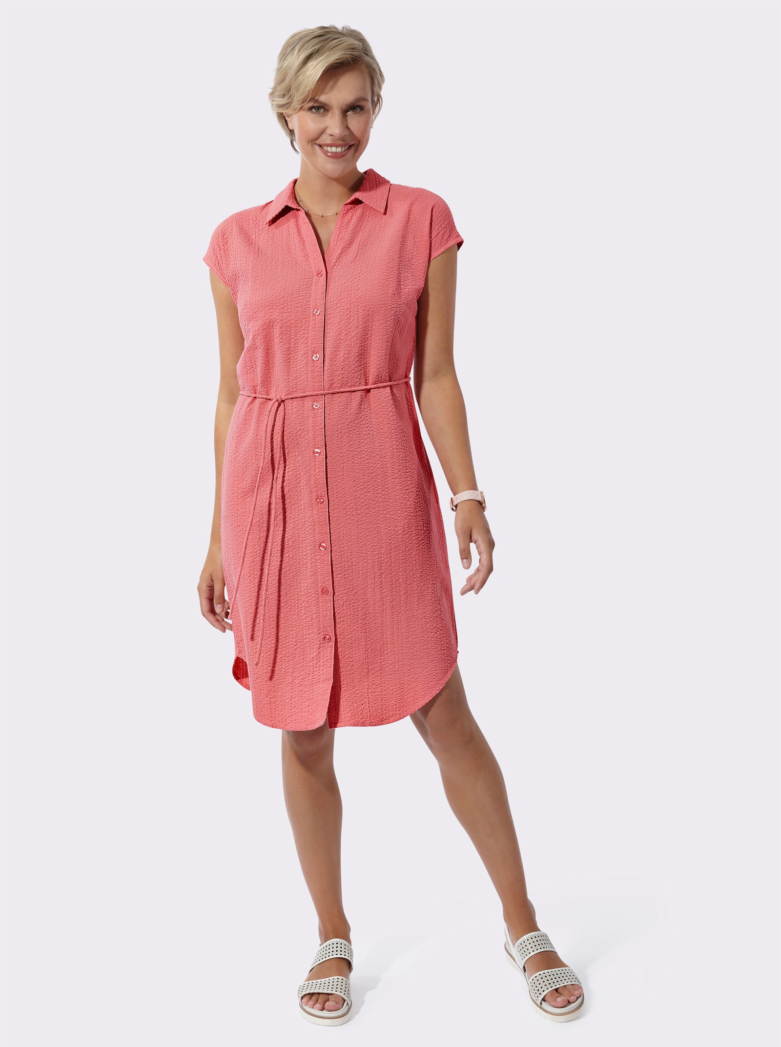 Hemdblusenkleid mit Bindegürtel - flamingo