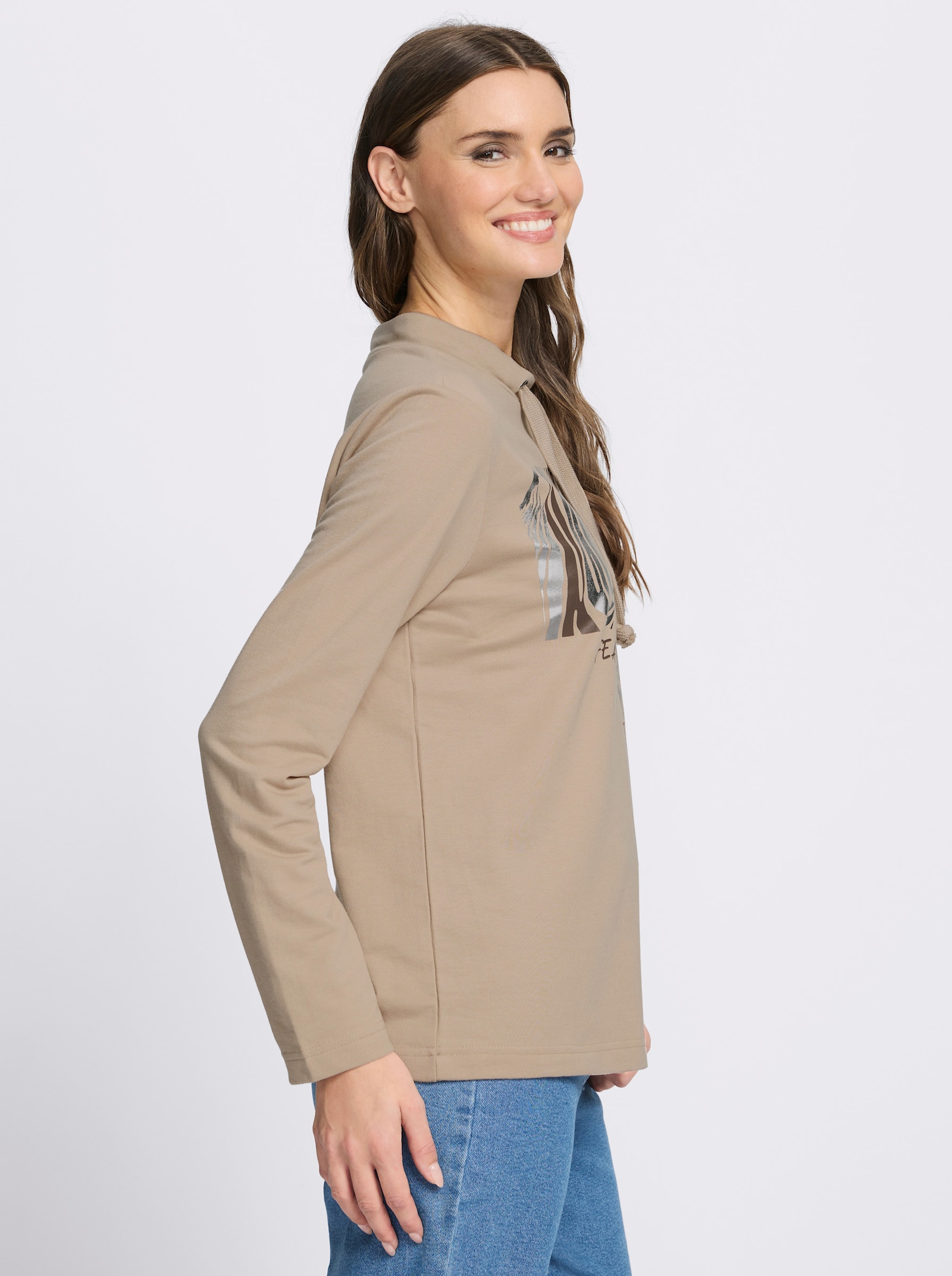 Sweatshirt mit Leo- und Folien-Print - beige-schoko