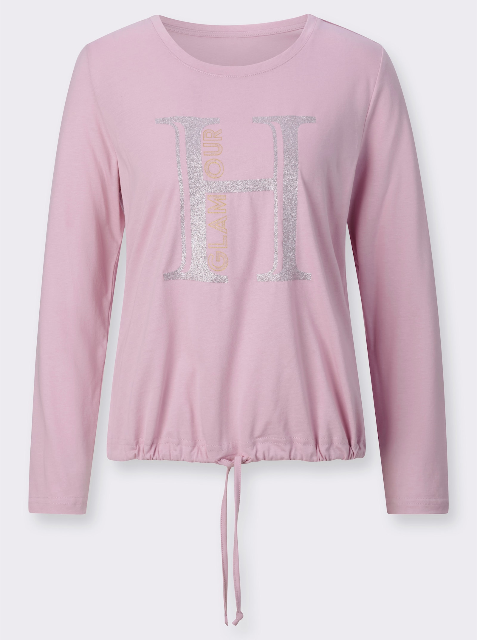 Tričko s kulatým výstřihem s lesklým potiskem - růžová