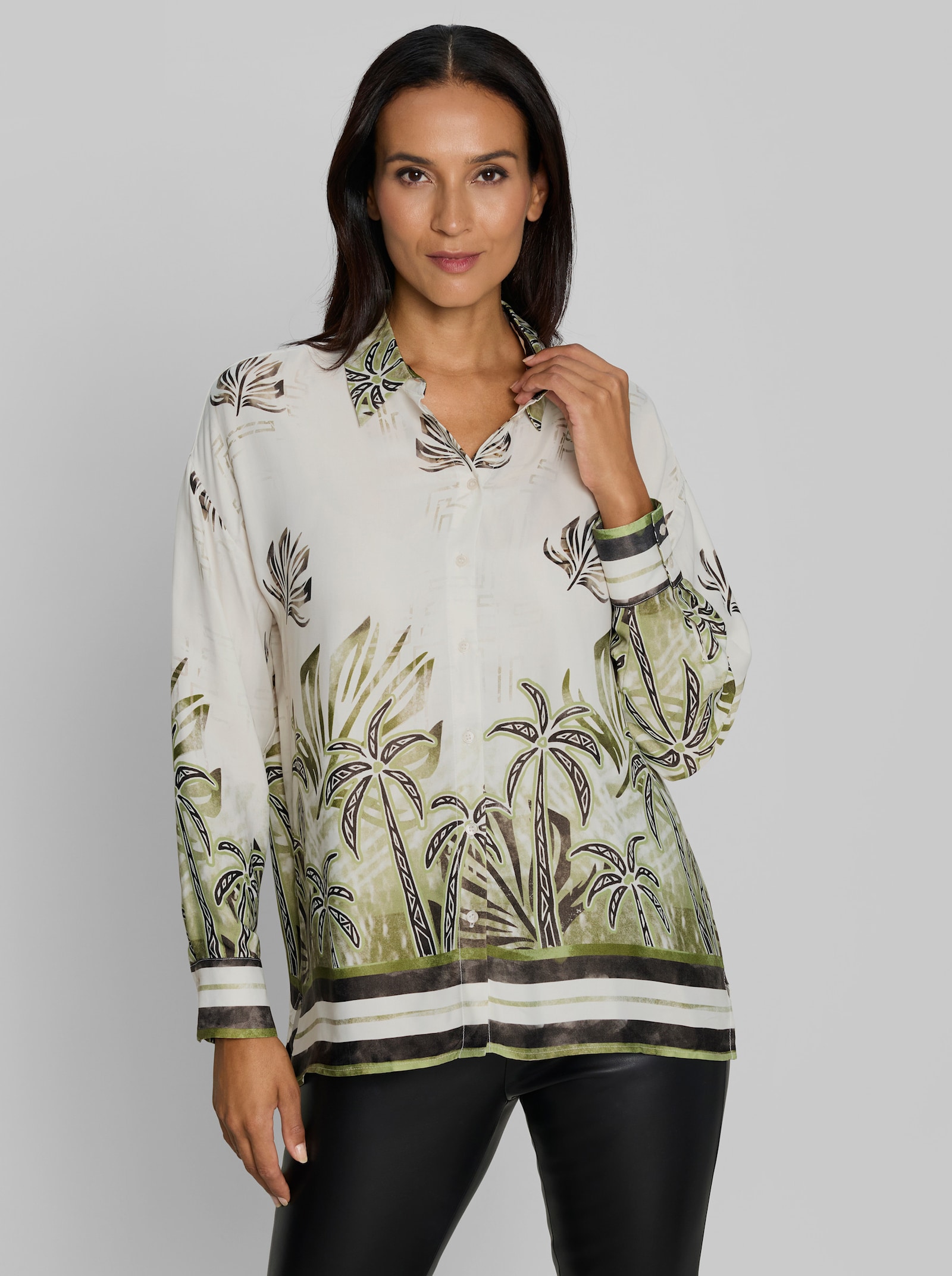 heine Druckbluse mit Palmenprint - ecru-oliv-bedruckt