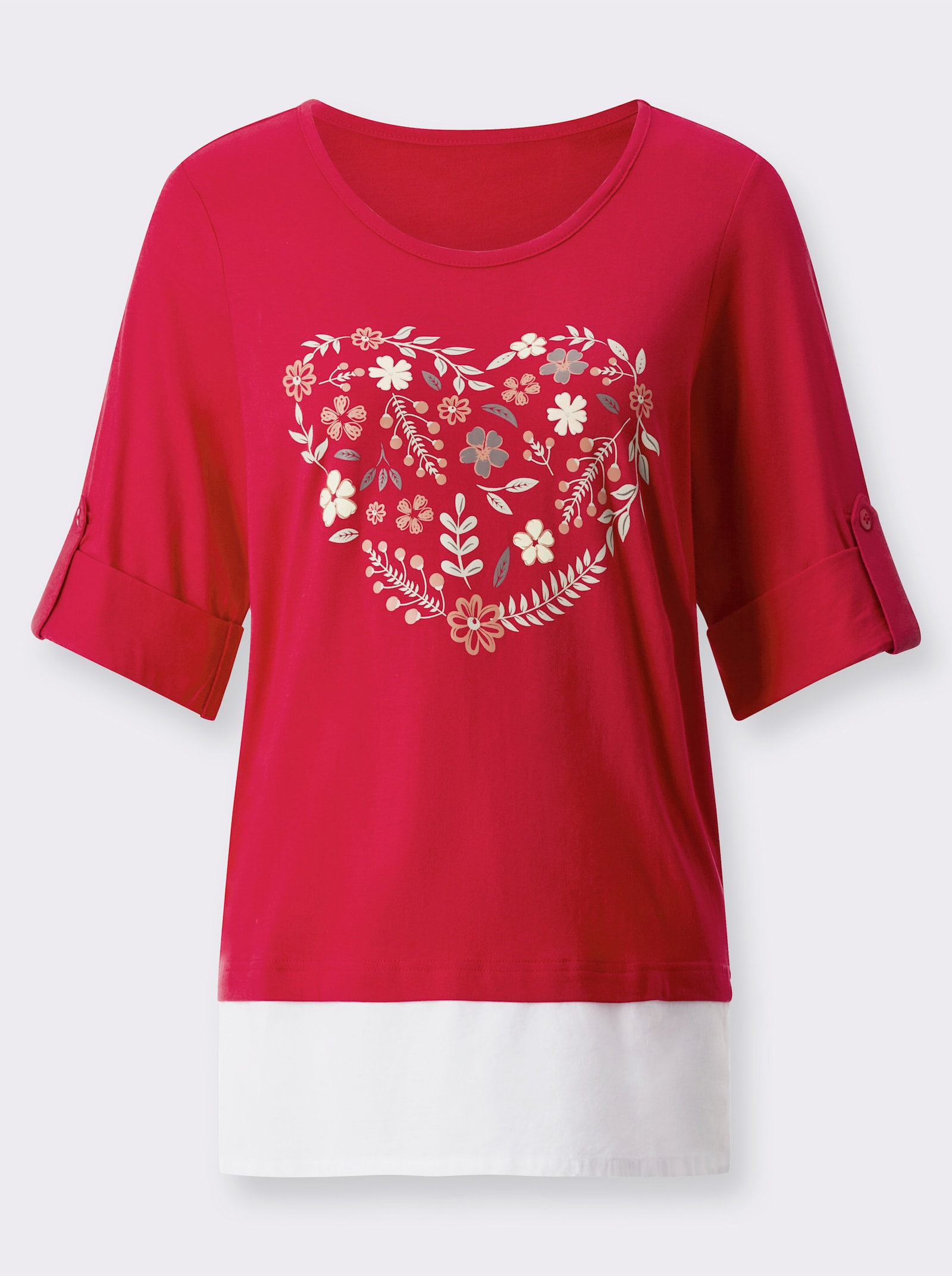 2-i-1-topp med blommigt tryck - jordgubbe-vit