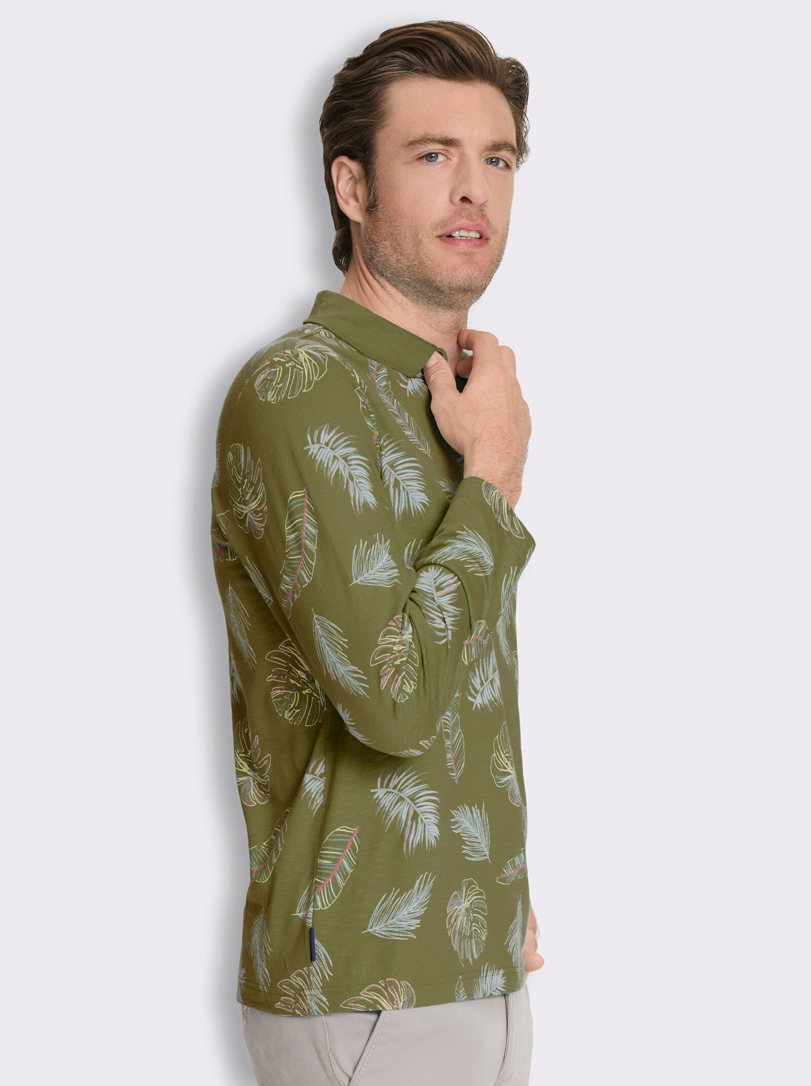 Marco Donati Langarmshirt aus Flammgarn - oliv-bedruckt