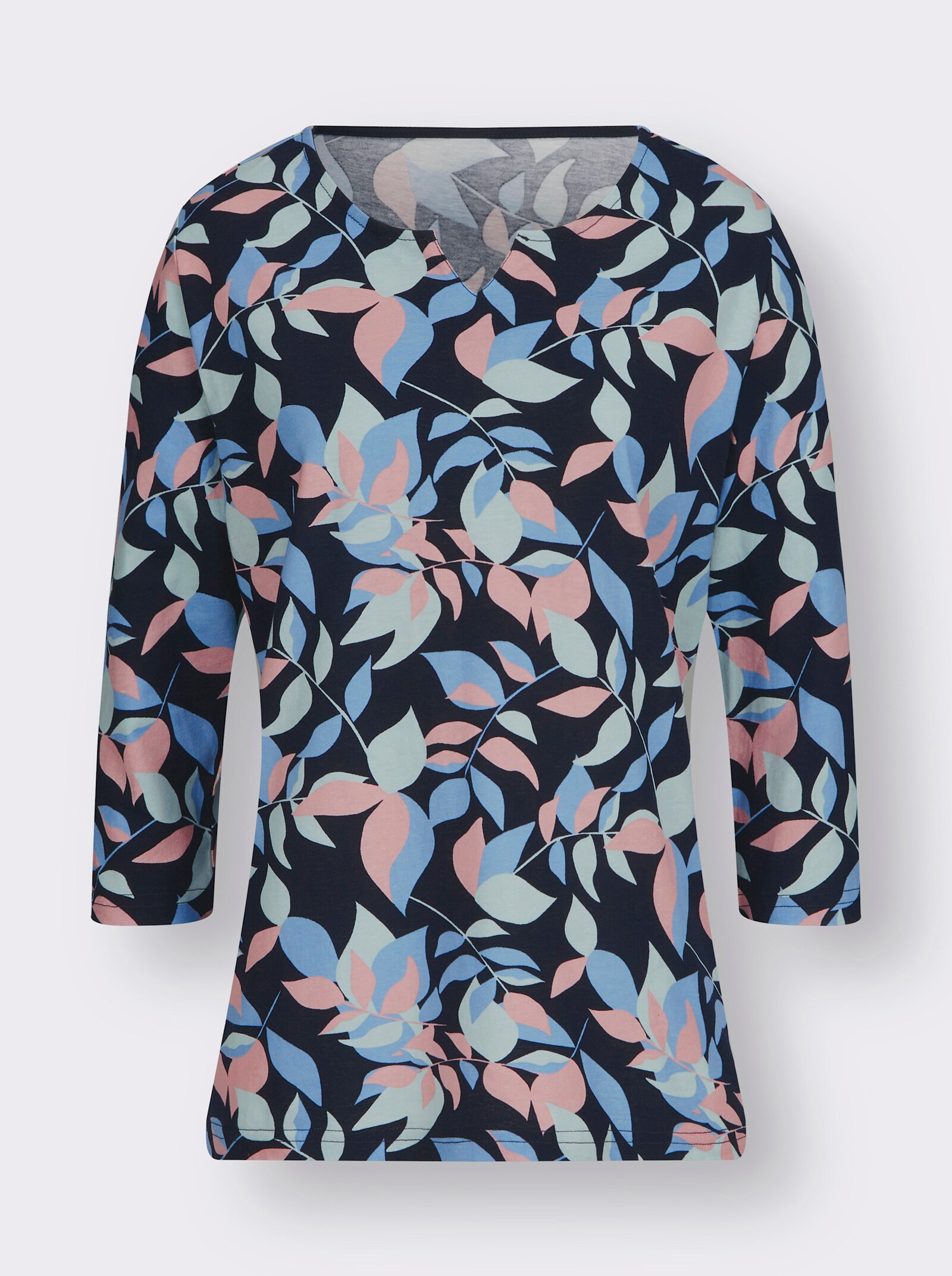 Tričko s 3/4 rukávem a kulatým výstřihem - námořnická modrá-nebesky modrá-potisk