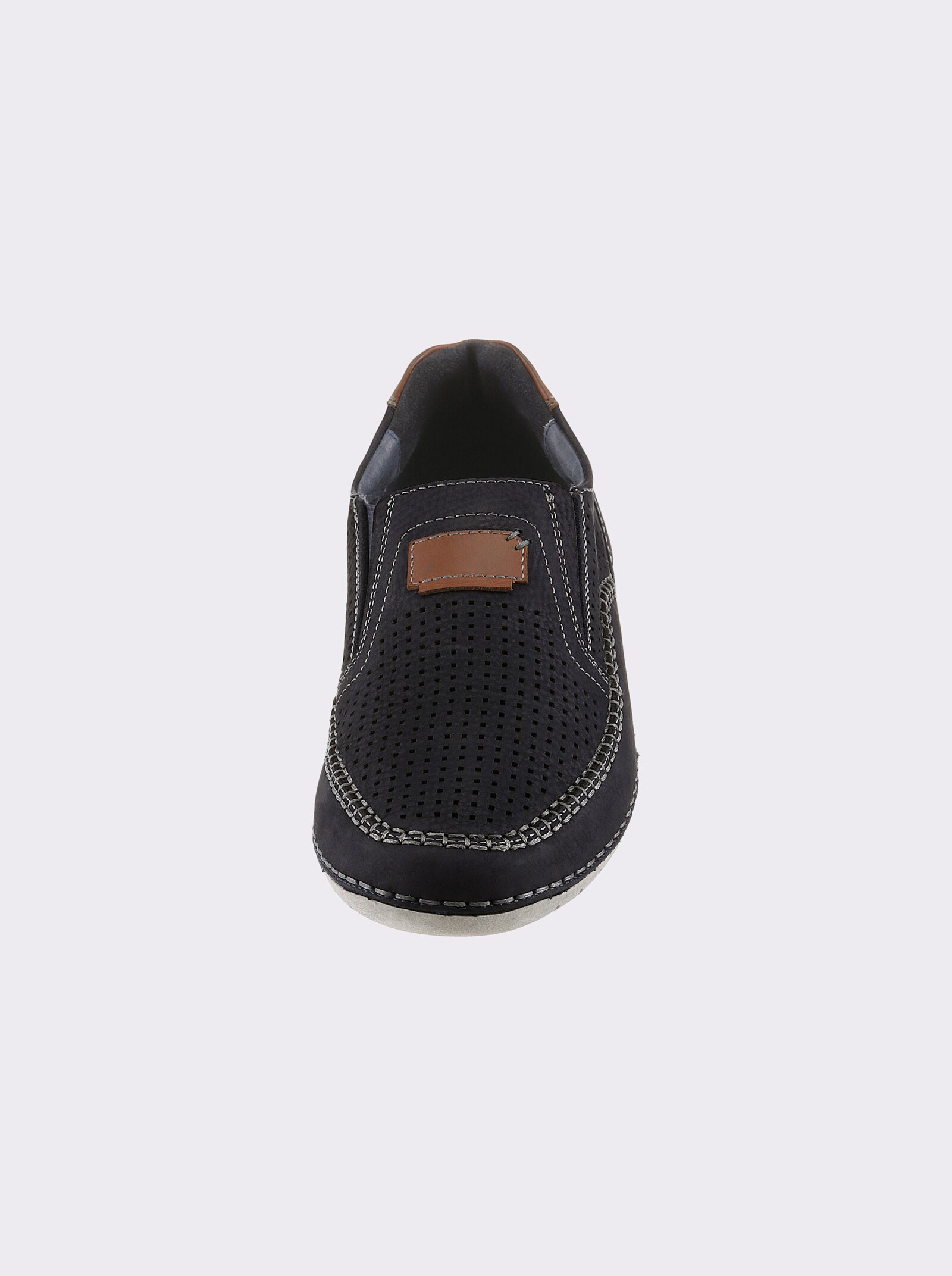 Naturläufer Slipper aus Nubukleder, mit Perforation - dunkelblau