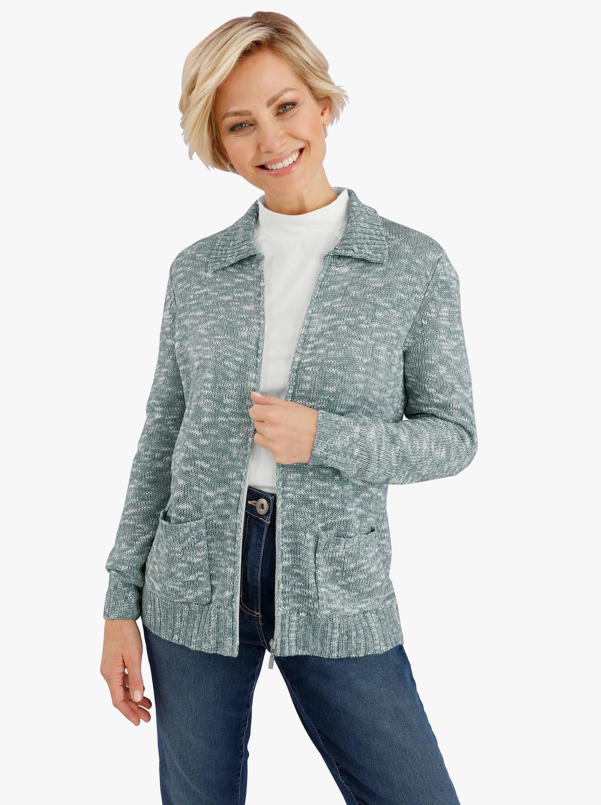 Pletený sveter - nefritová melírovaná