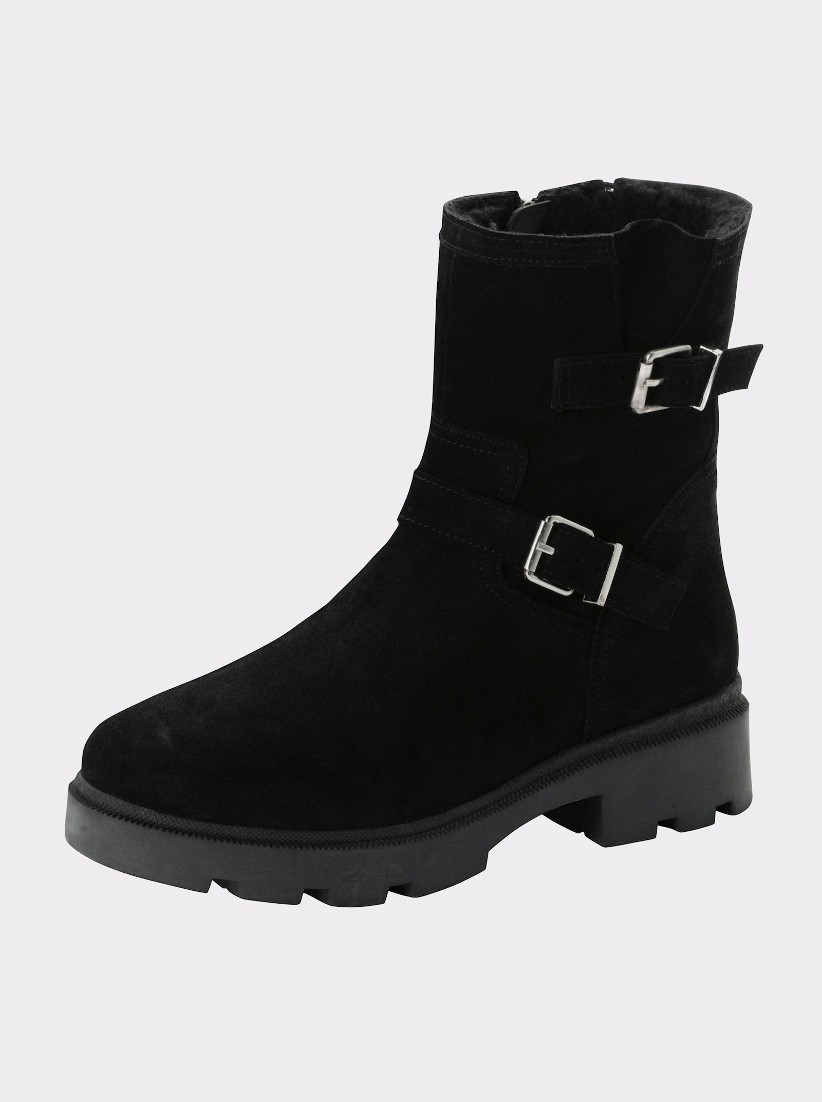 sheego Stiefelette mit Bändern und Schnallen - schwarz