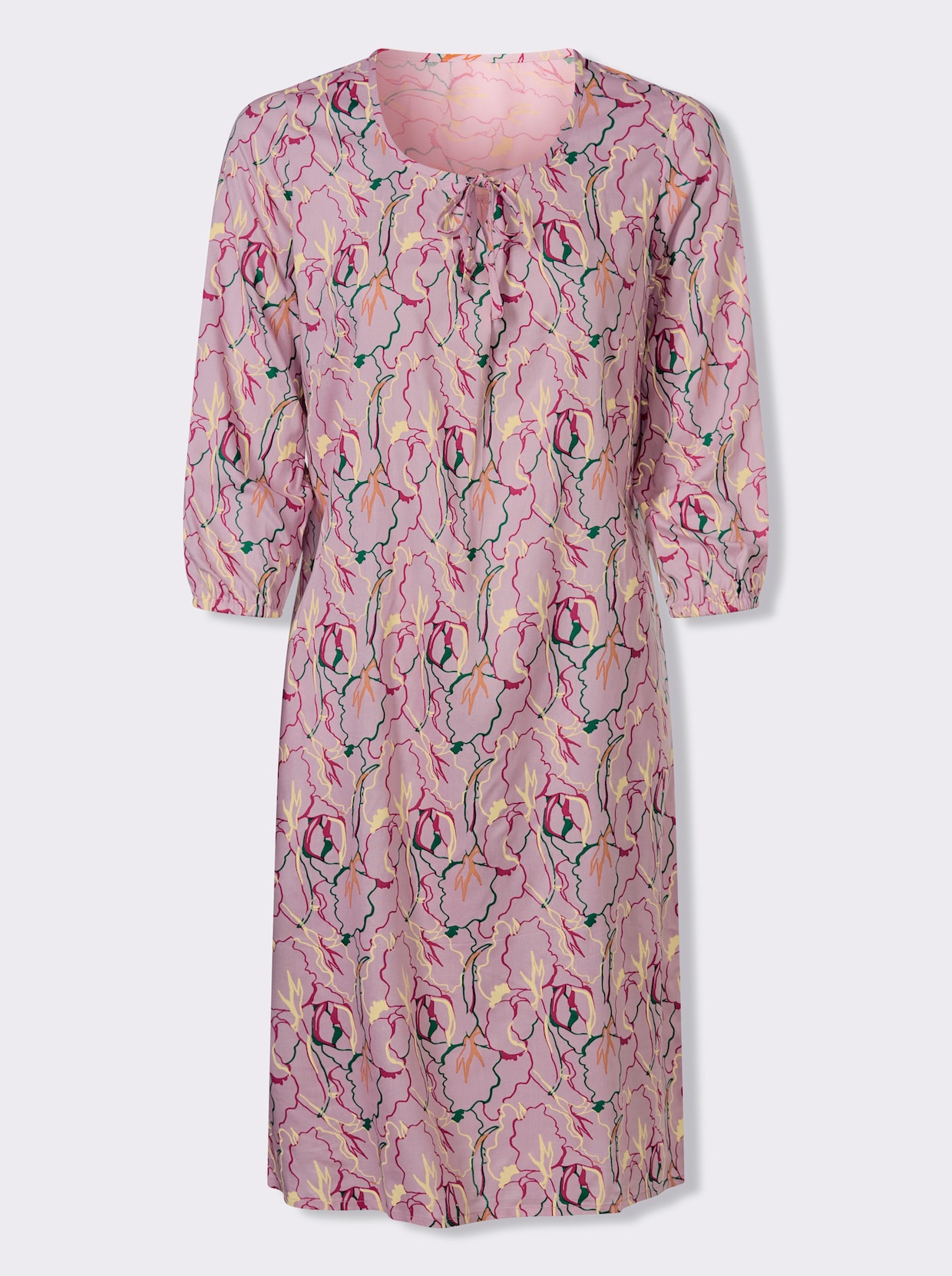 A-Linien-Kleid mit Bindeband am Ausschnitt - rosé-pink-bedruckt