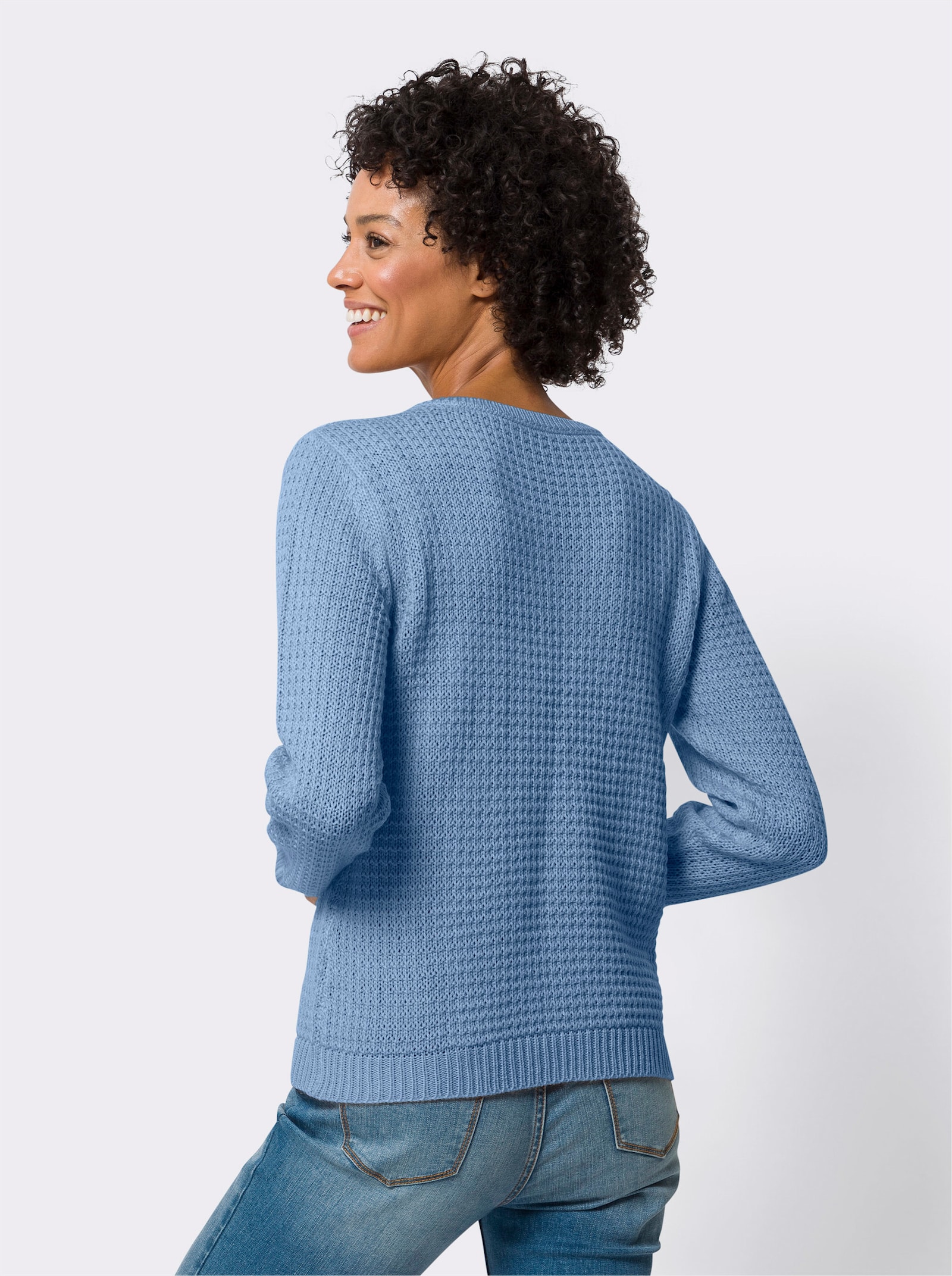 Langarm-Pullover mit Struktur-Strickmuster - eisblau