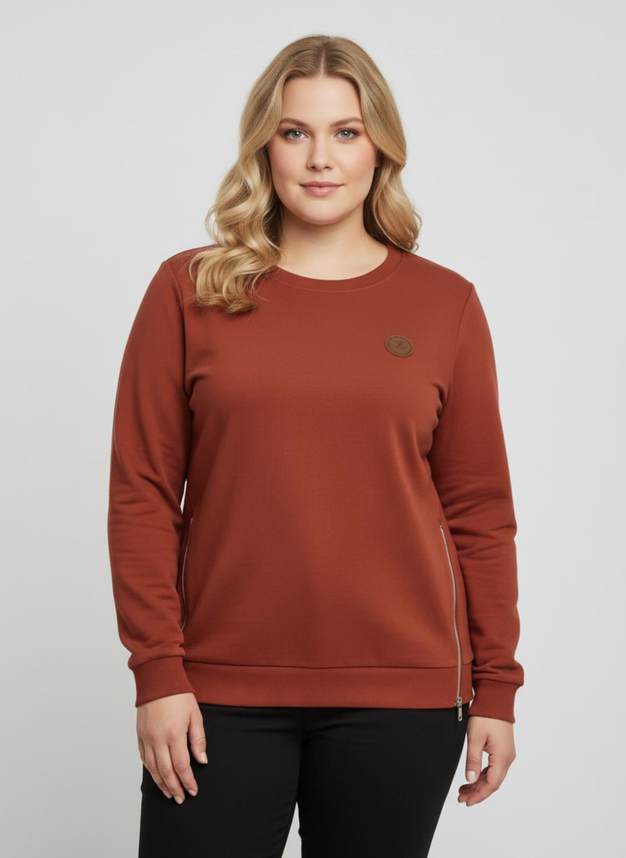Sweatshirt mit Rippbündchen - rostrot