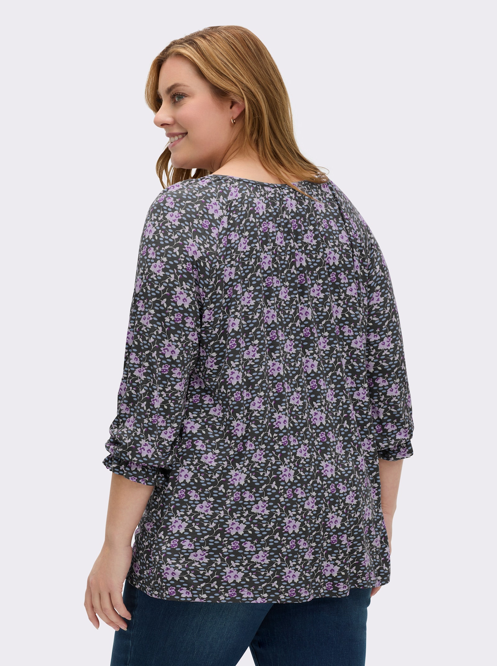 Tunikashirt in weit ausgestellter A-Linie - graphit-flieder-gemustert