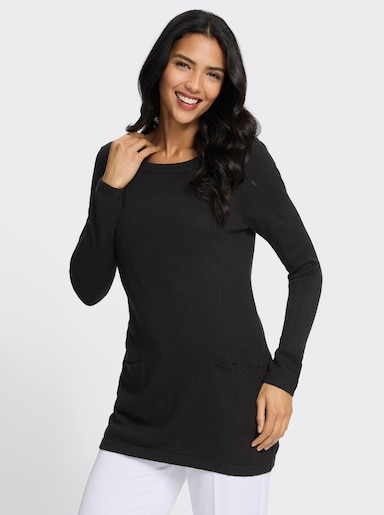 Longpullover in leichter A-Form - schwarz